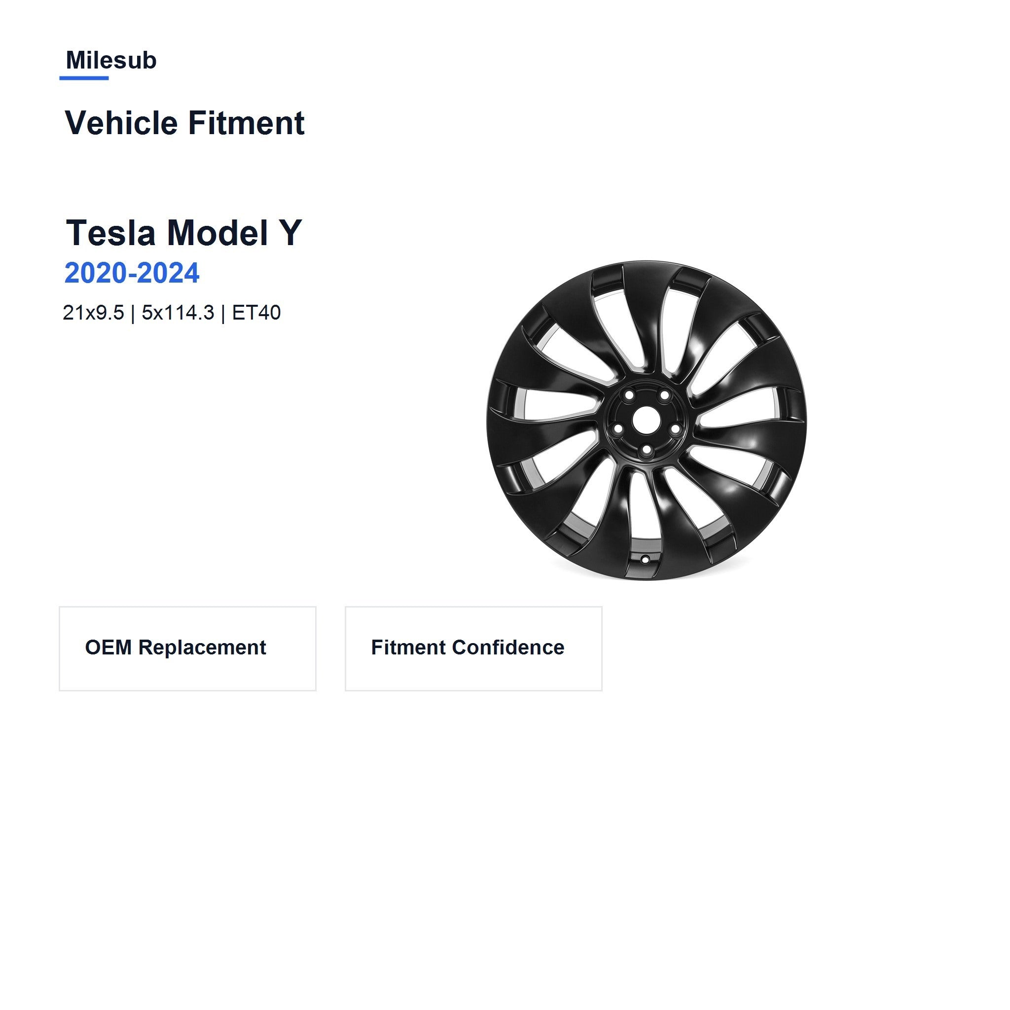 Milesub 21" OEM Style Replacement Wheel for Tesla Model Y 2020-2024 - Vehicle Fitment