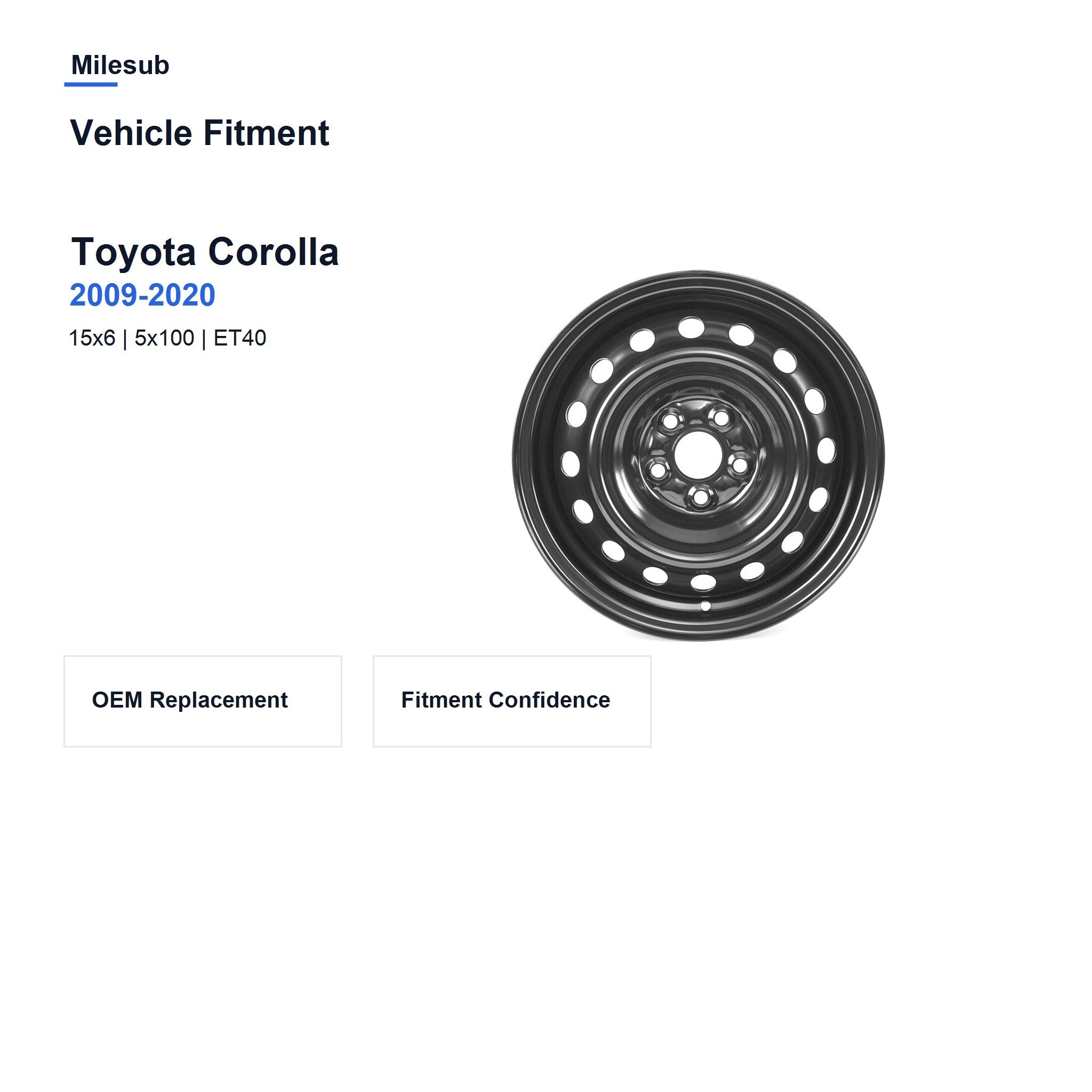 Milesub 15" OEM Style Replacement Wheel for Toyota Corolla 2009-2020 - Vehicle Fitment