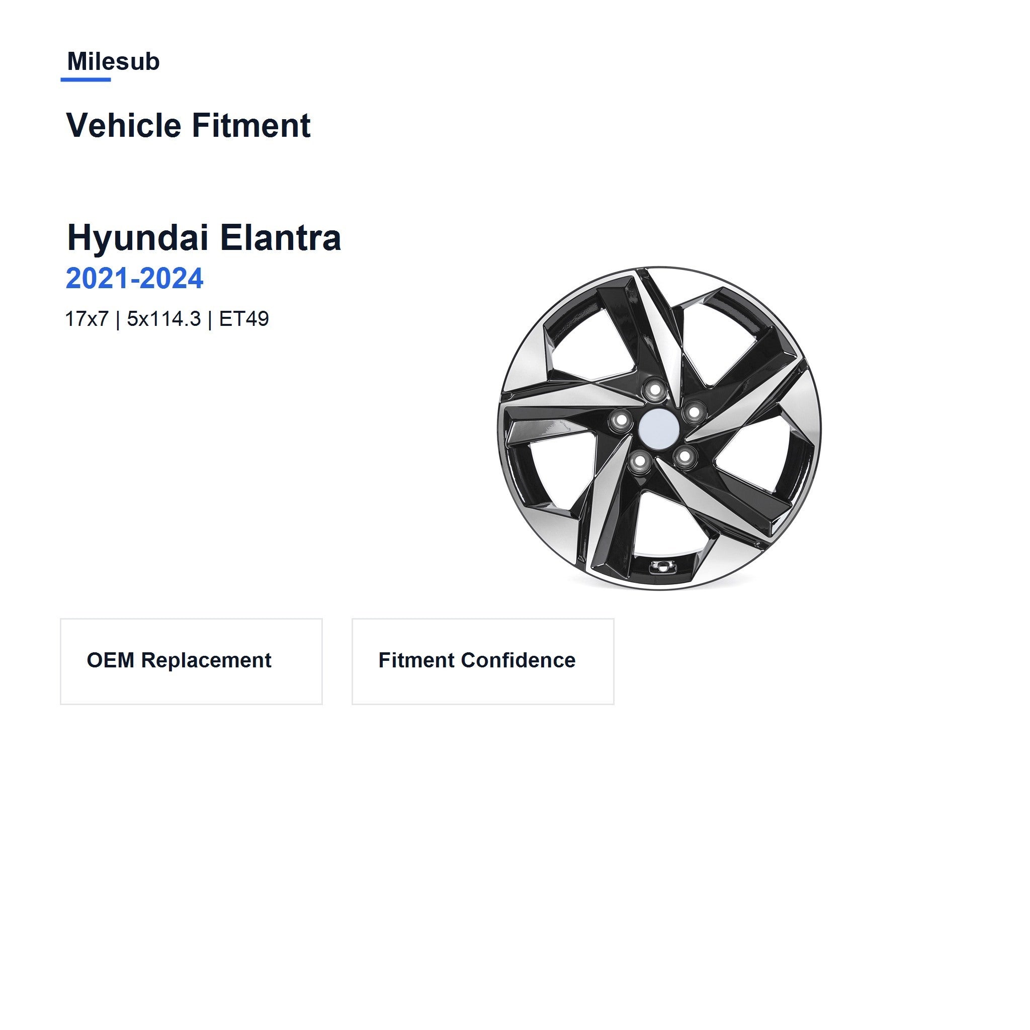 Milesub 17" OEM Style Replacement Wheel for Hyundai Elantra 2021-2024 - Vehicle Fitment