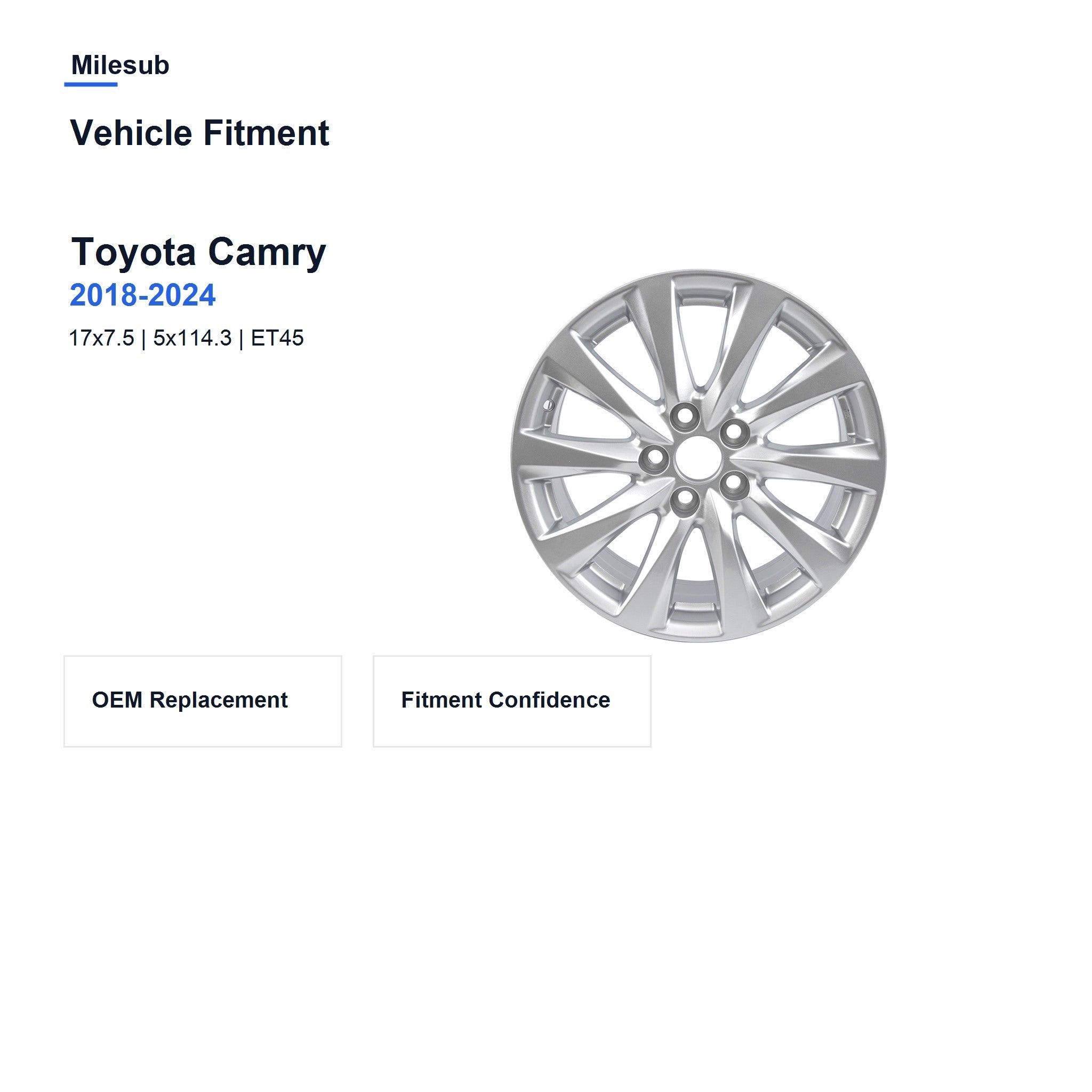 Milesub 17" OEM Style Replacement Wheel for Toyota Camry 2018-2024