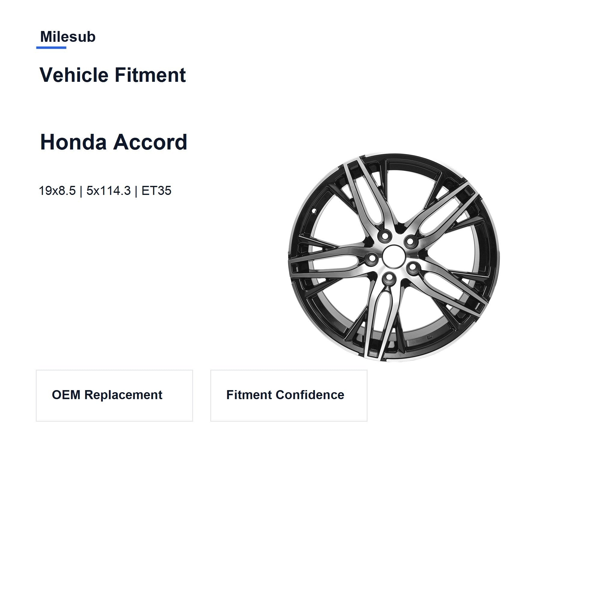 Milesub 19" OEM Style Replacement Wheel for Honda Accord 2016-2017 - Vehicle Fitment