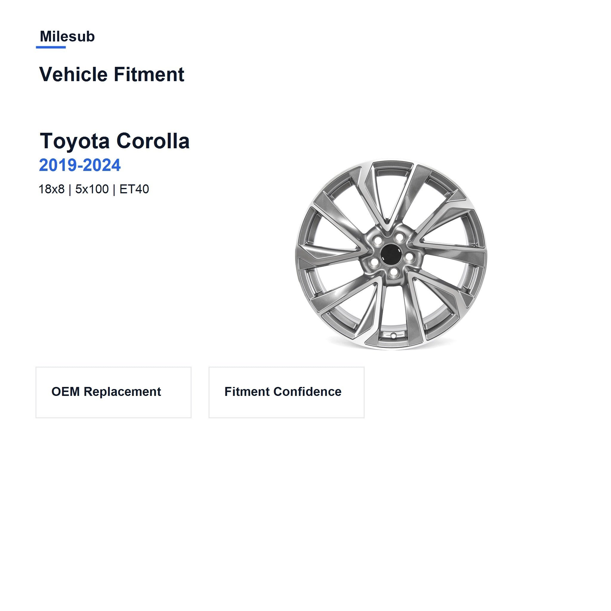 Milesub 18" OEM Style Replacement Wheel for Toyota Corolla 2019-2024 - Vehicle Fitment