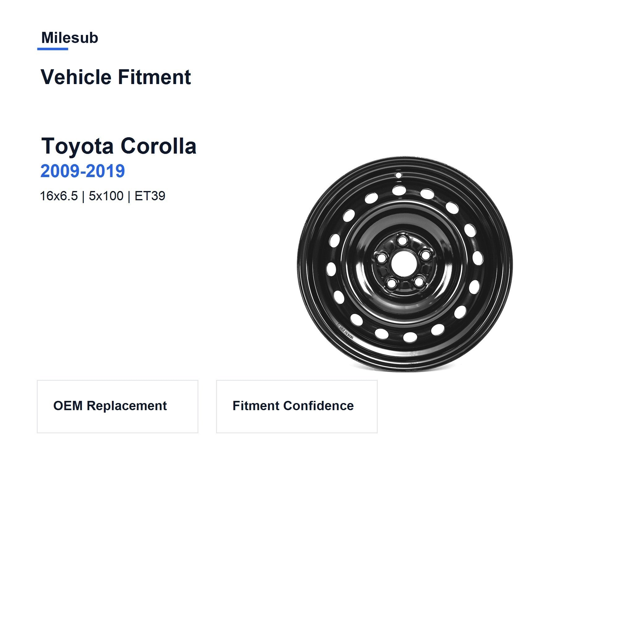 Milesub 16" OEM Style Replacement Wheel for Toyota Corolla 2009-2019 - Vehicle Fitment