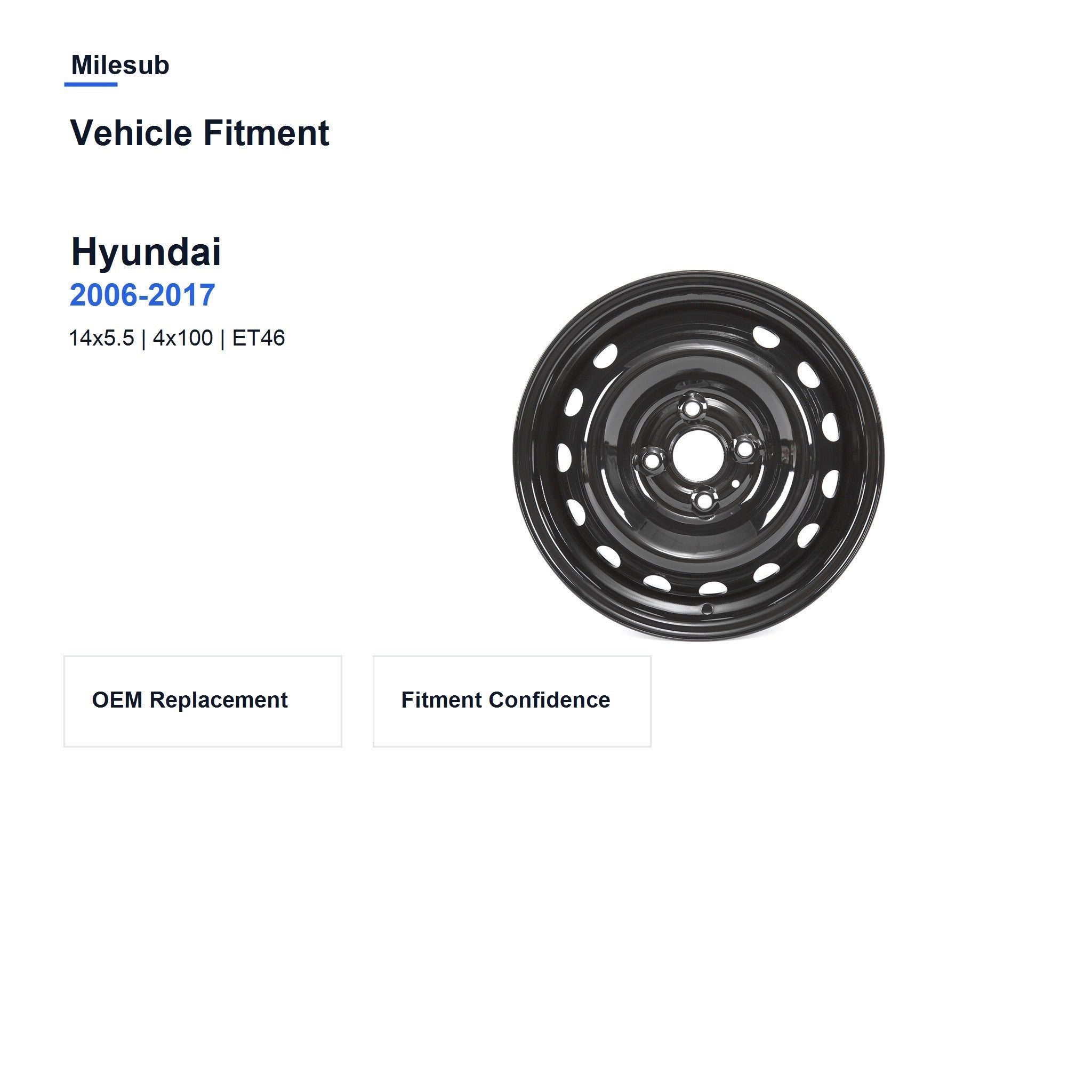 Milesub 14" OEM Style Replacement Wheel for Hyundai Accent 2006-2017 - Vehicle Fitment