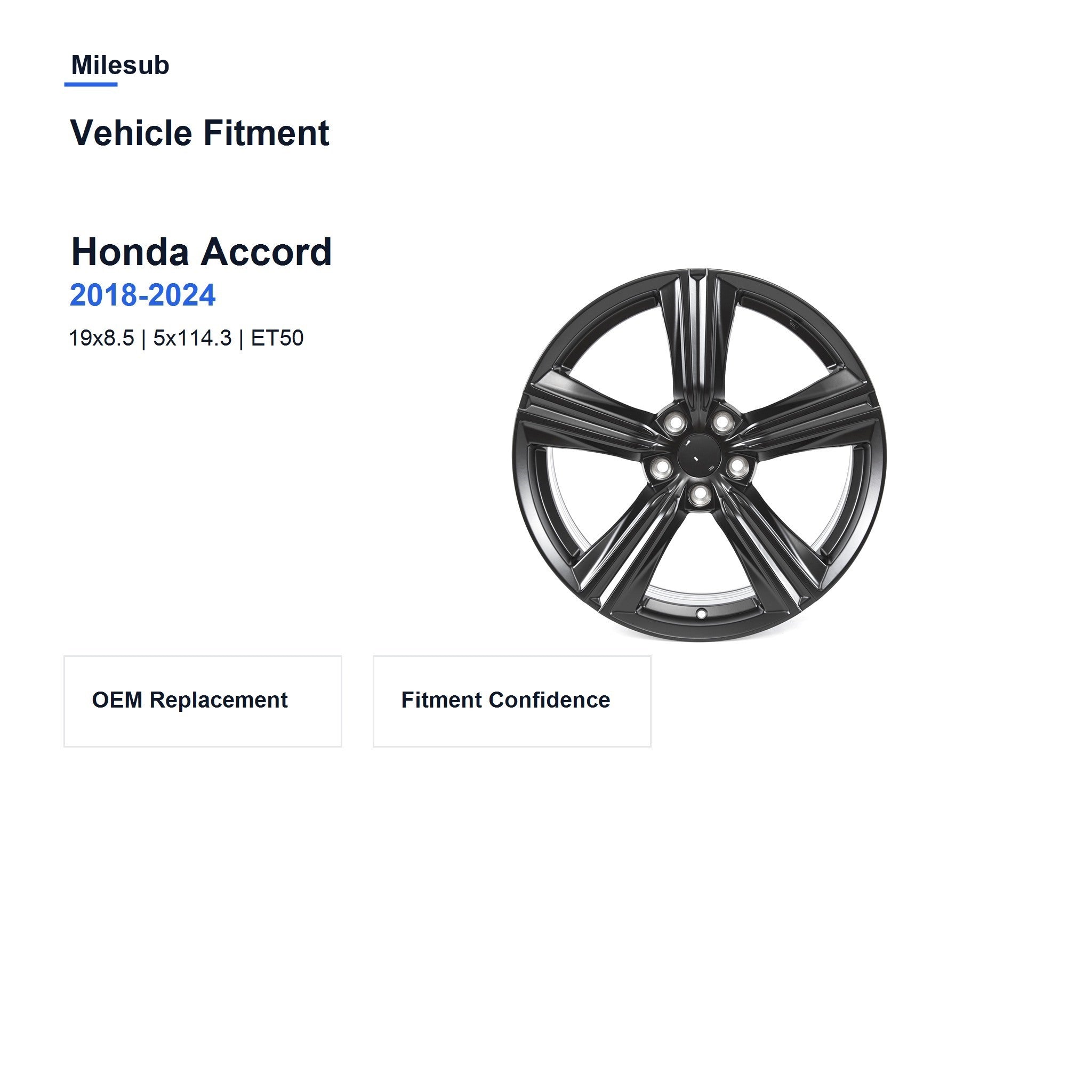Milesub 19" OEM Style Replacement Wheel for Honda Accord 2018-2024 - Vehicle Fitment