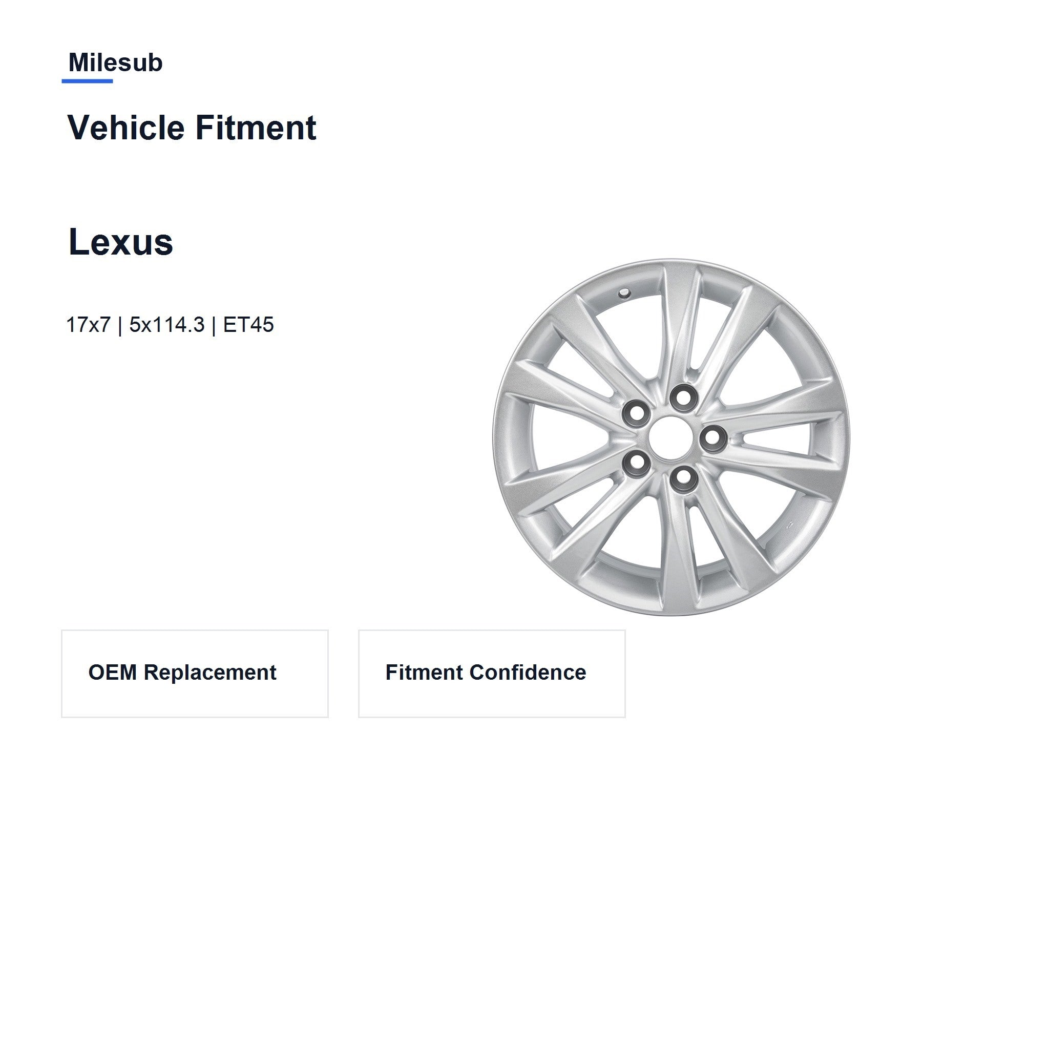 Milesub 17" OEM Style Replacement Wheel for Lexus 2006-2008 - Vehicle Fitment