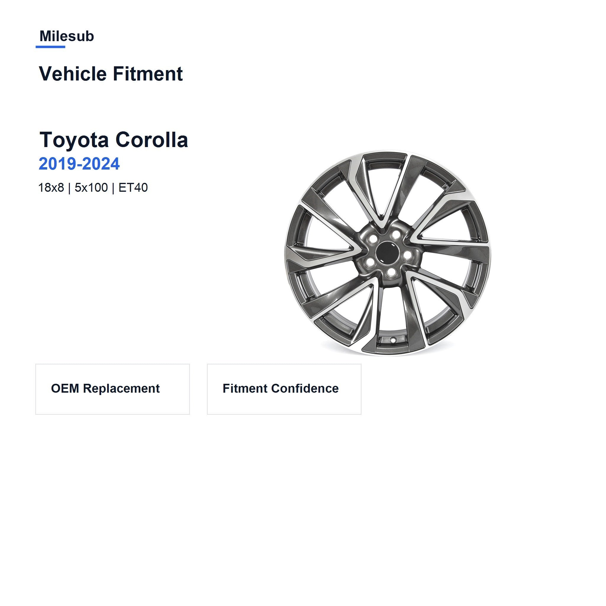 Milesub 18" OEM Style Replacement Wheel for Toyota Corolla 2019-2024 - Vehicle Fitment