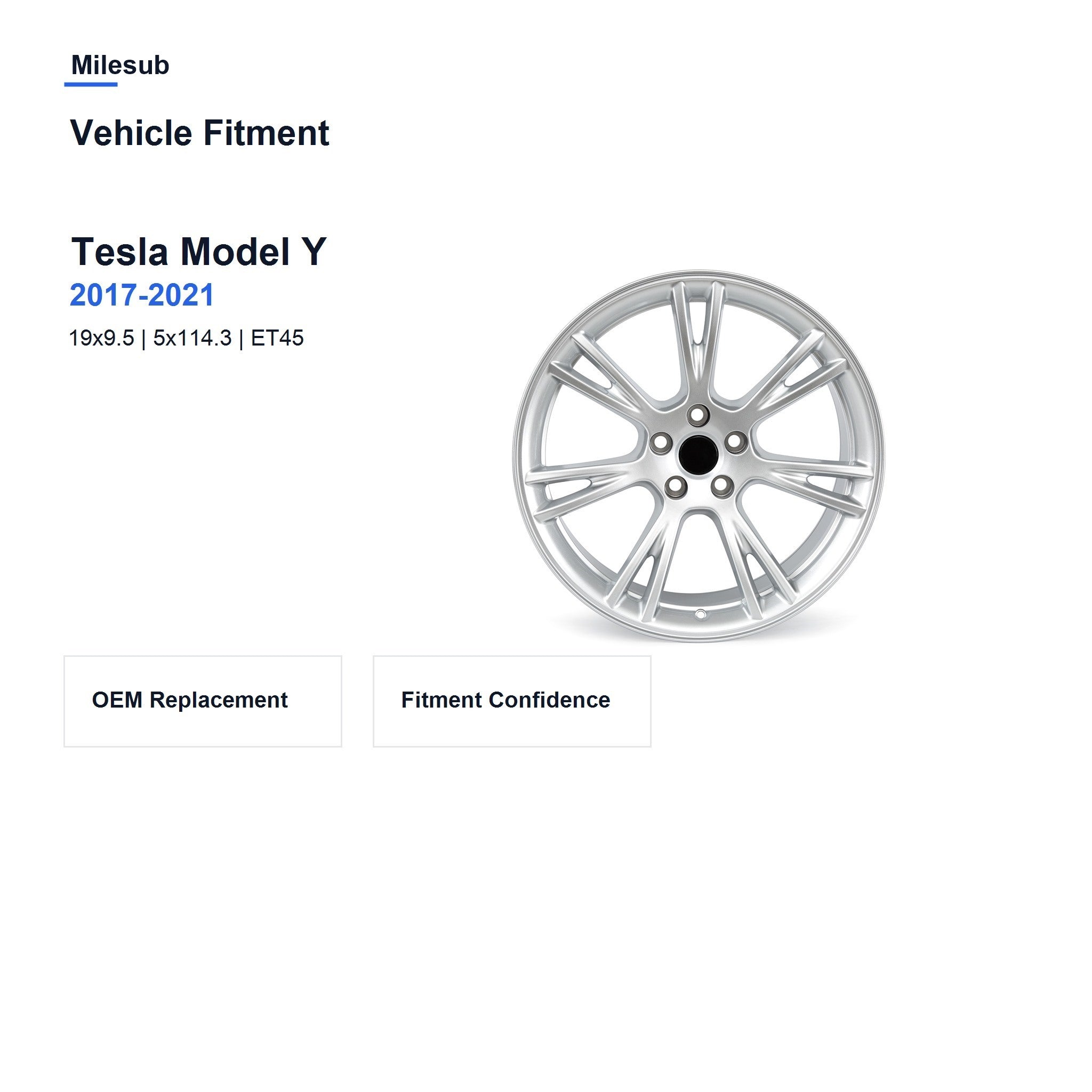 Milesub 19" OEM Style Replacement Wheel for Tesla Model Y 2017-2021 - Vehicle Fitment