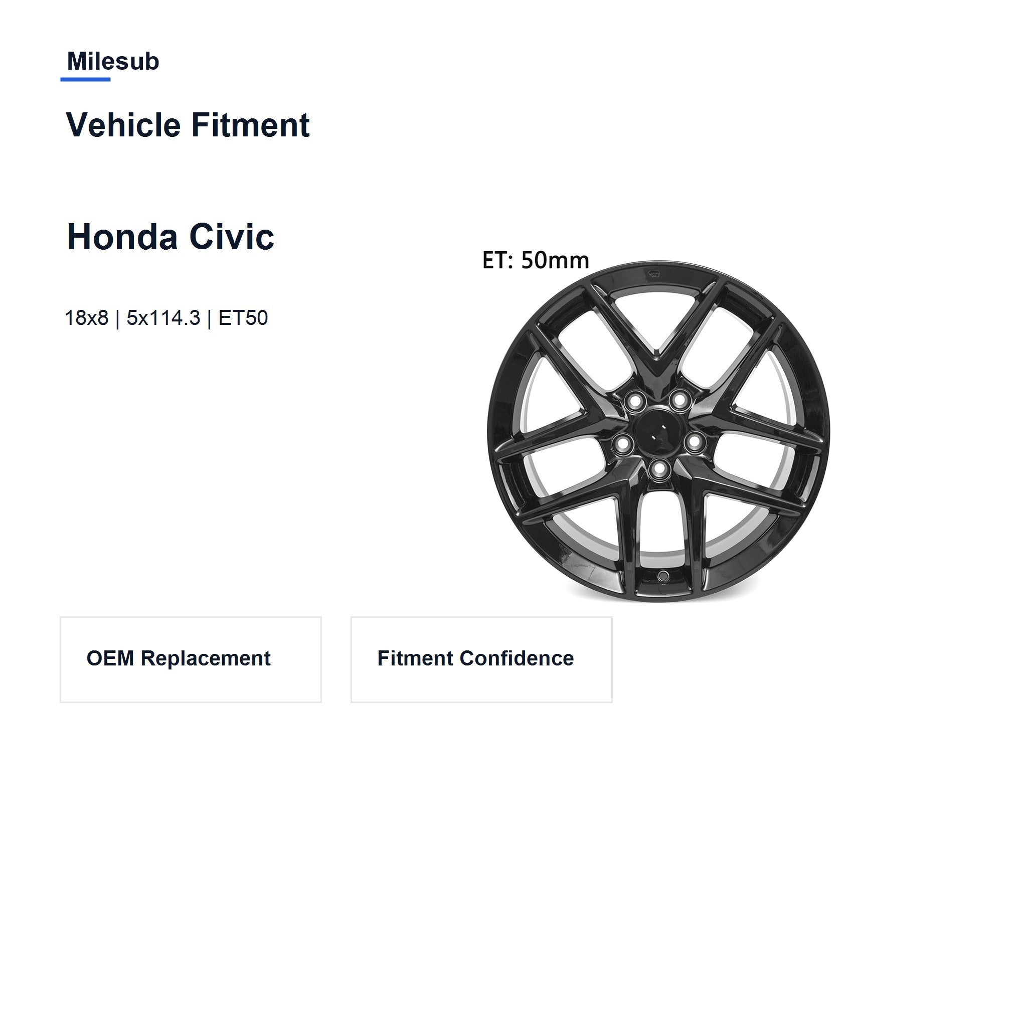 Milesub 18" OEM Style Replacement Wheel for Honda Civic 2016-2024 - Vehicle Fitment