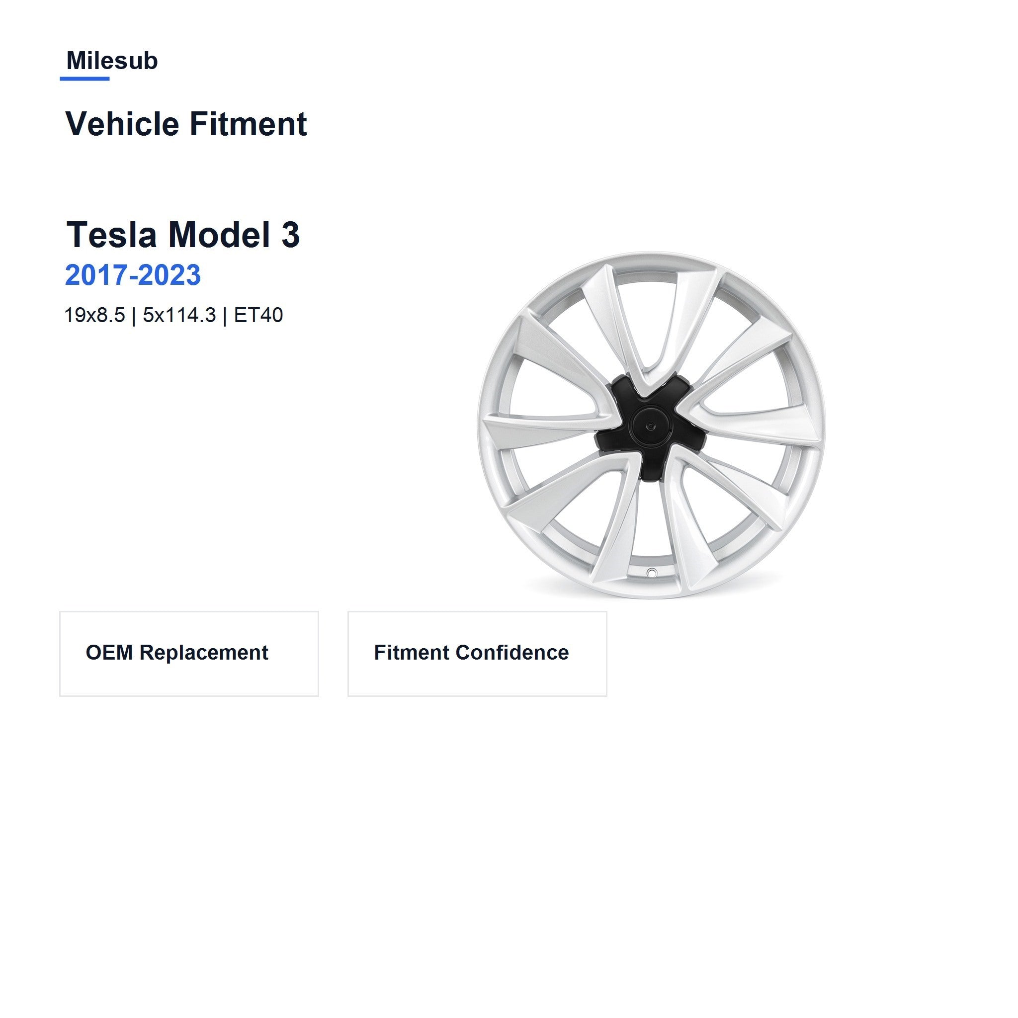 Milesub 19" OEM Style Replacement Wheel for Tesla Model 3 2017-2023 - Vehicle Fitment
