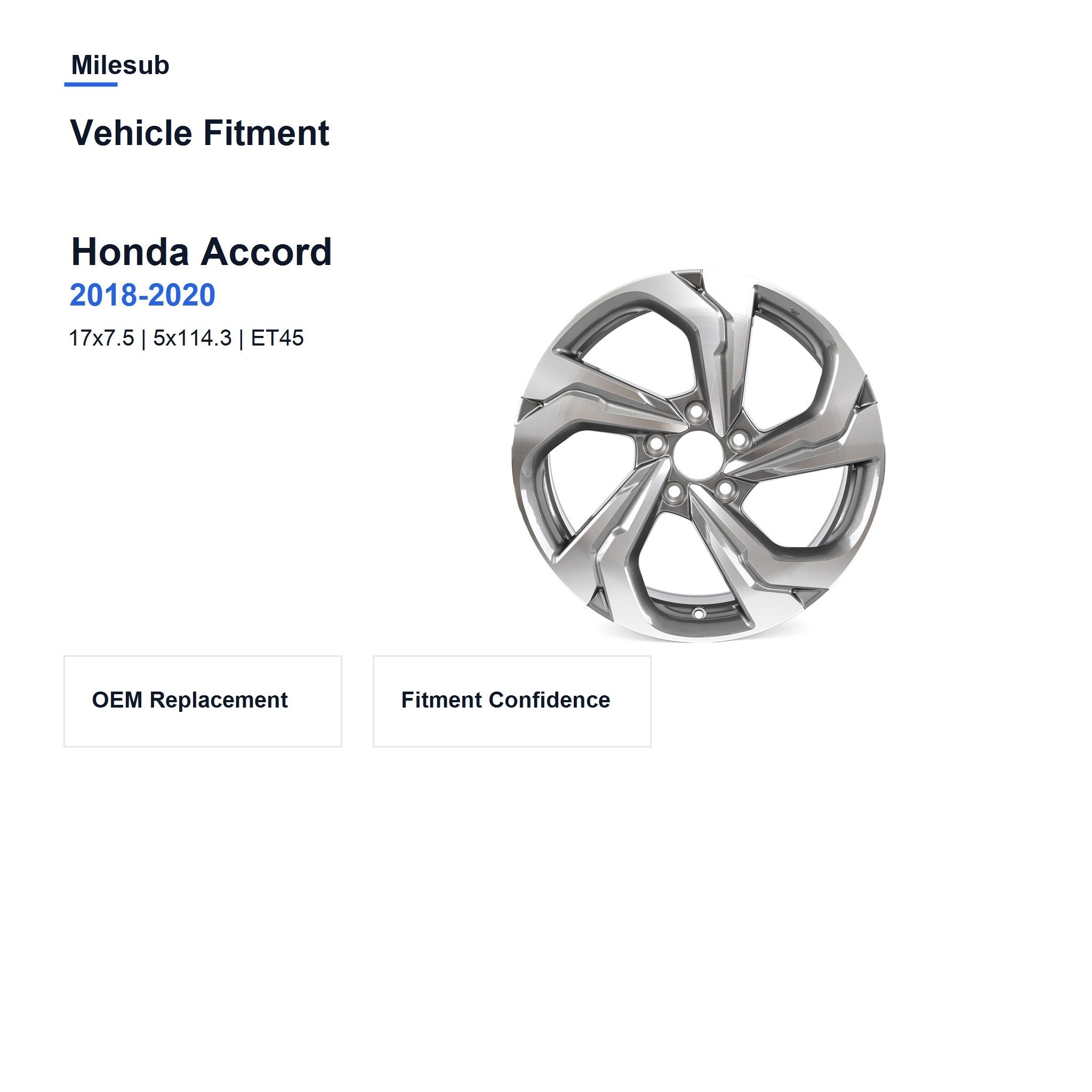Milesub 17" OEM Style Replacement Wheel for Honda Accord 2018-2020 - Vehicle Fitment