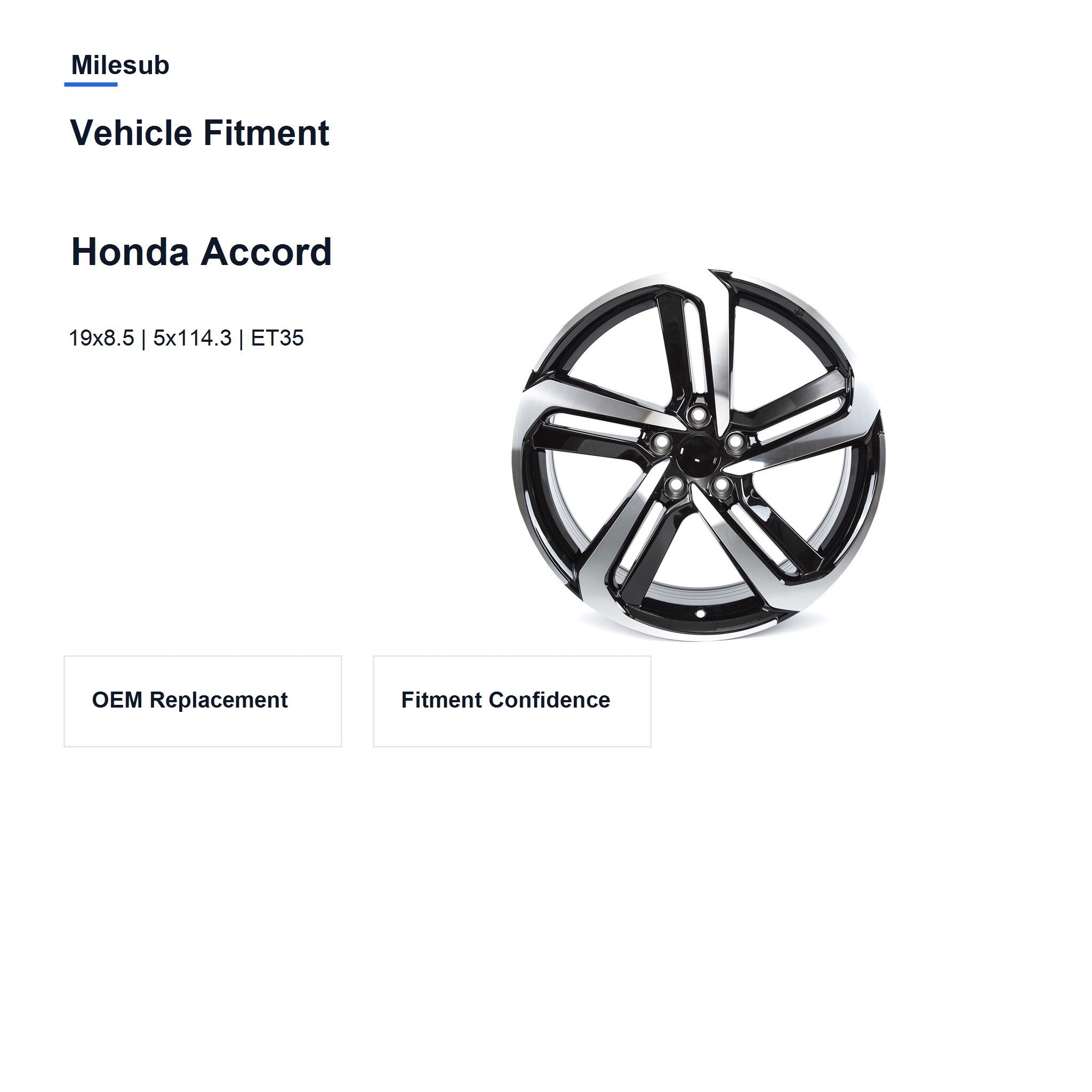 Milesub 19" OEM Style Replacement Wheel for Honda Accord - Vehicle Fitment