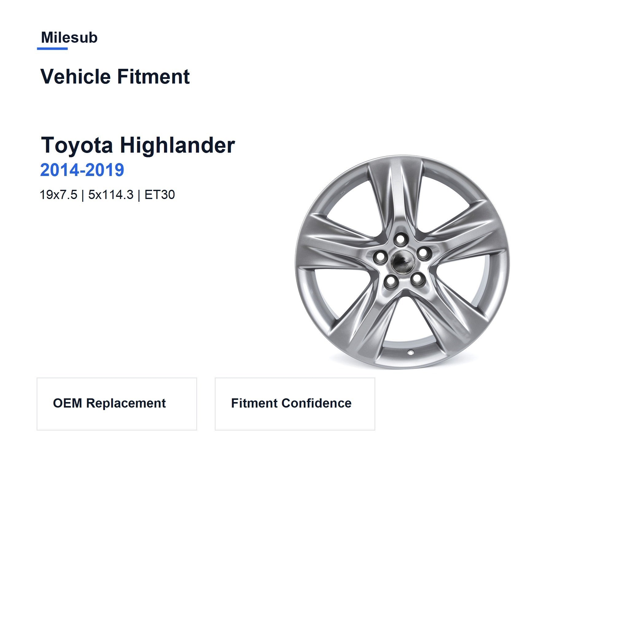 Milesub 19" OEM Style Replacement Wheel for Toyota Highlander 2014-2019 - Vehicle Fitment