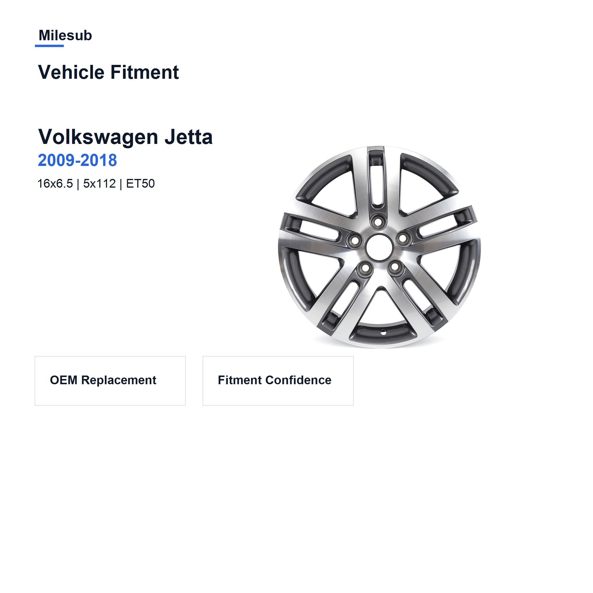 Milesub 16" OEM Style Replacement Wheel for Volkswagen Jetta 2009-2018 - Vehicle Fitment