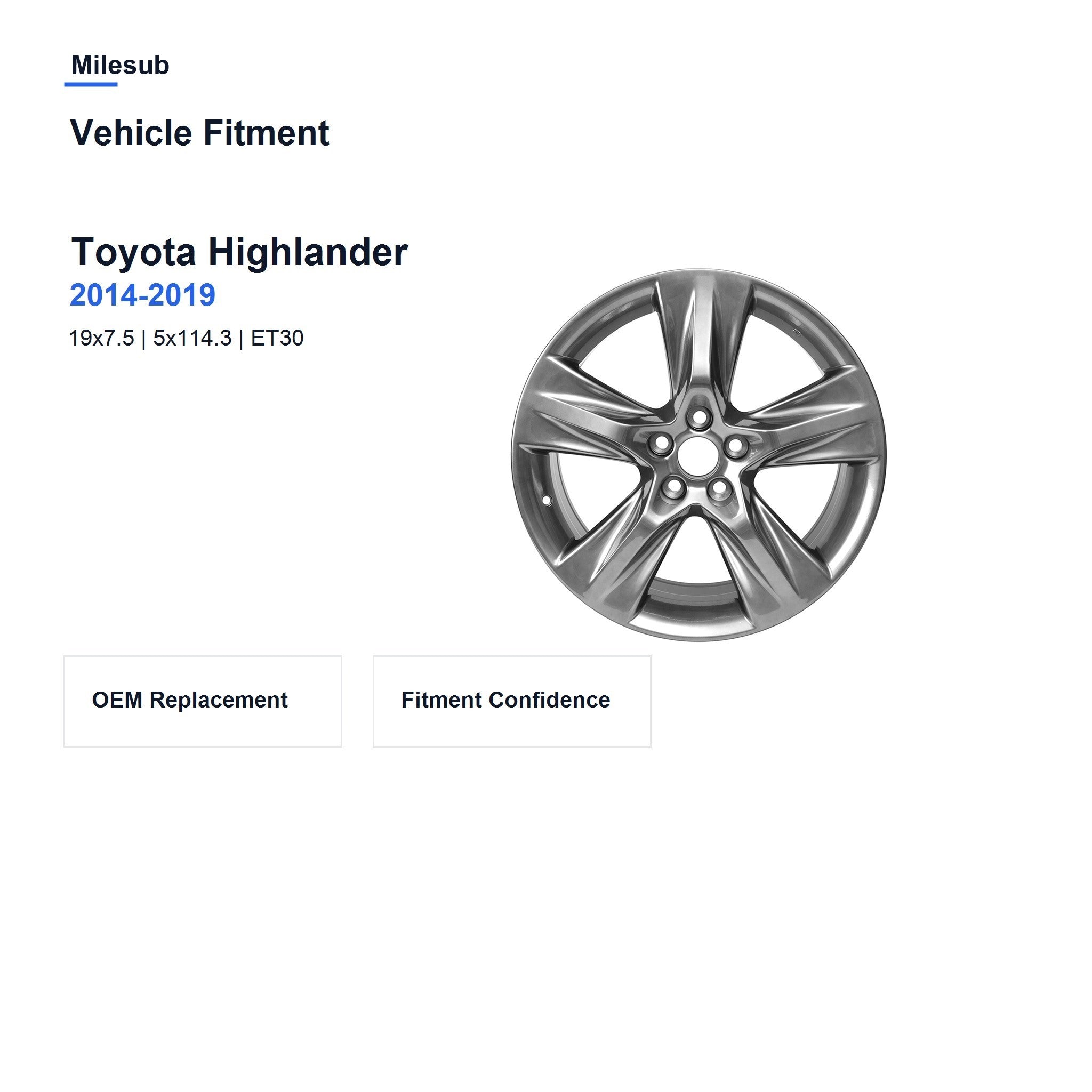 Milesub 19" OEM Style Replacement Wheel for Toyota Highlander 2014-2019 - Vehicle Fitment