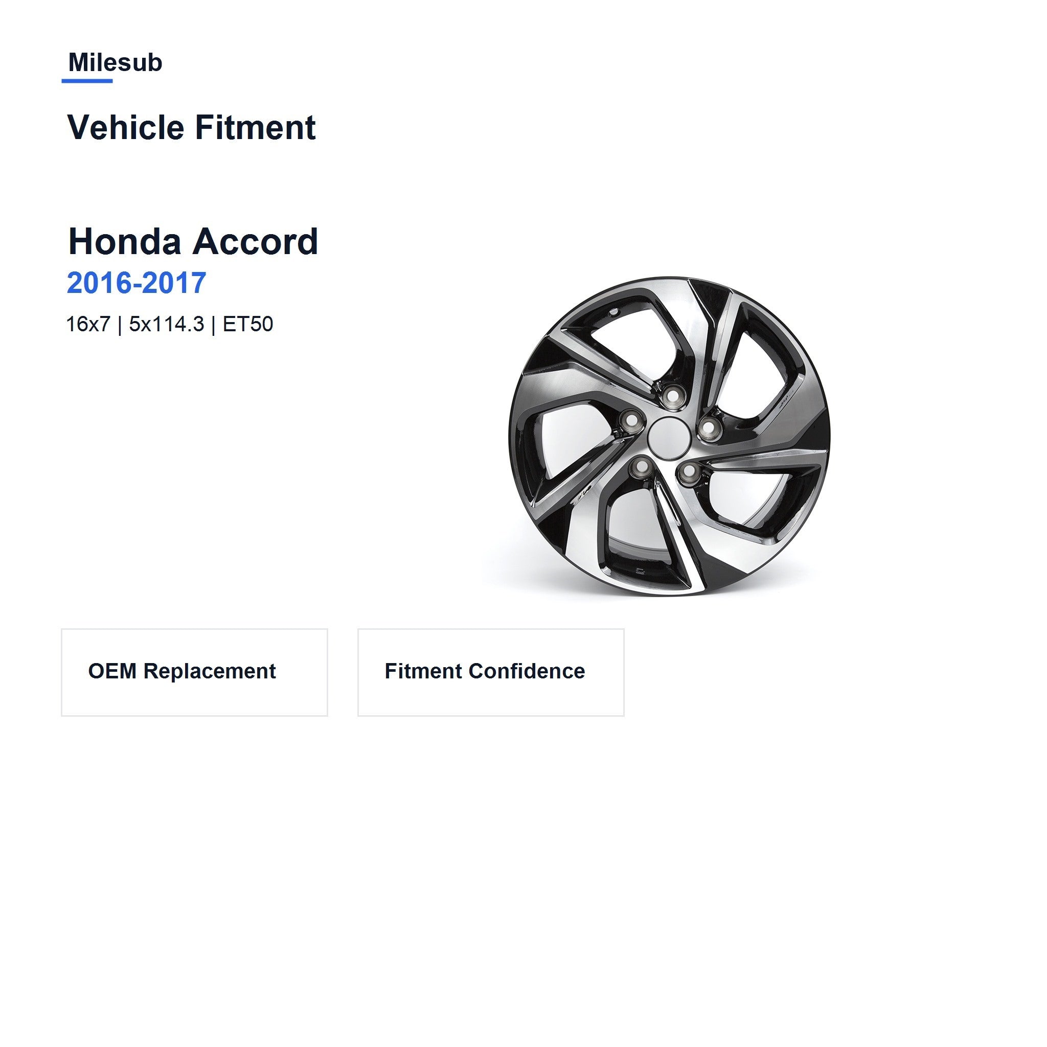Milesub 16" OEM Style Replacement Wheel for Honda Accord 2016-2017 - Vehicle Fitment