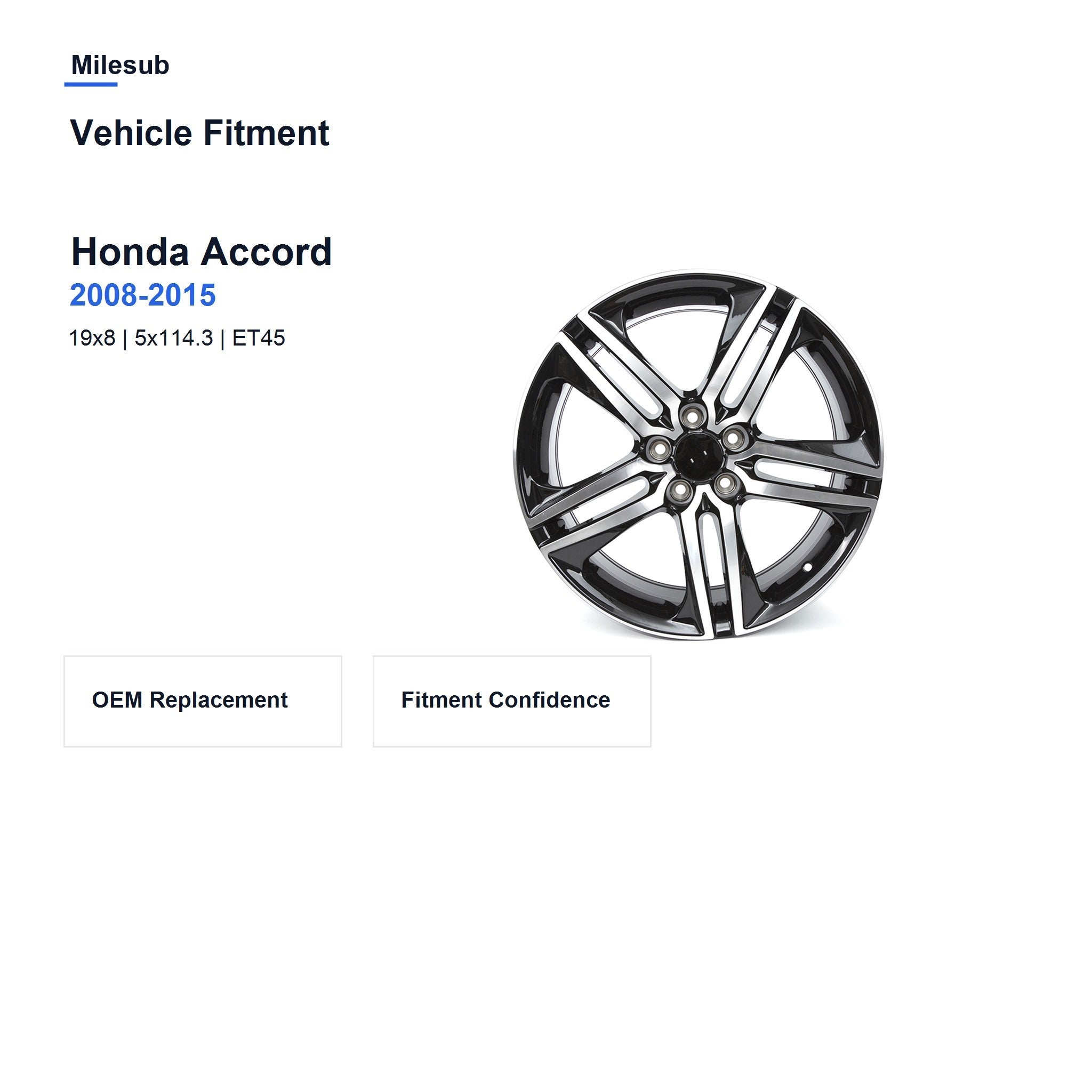Milesub 19" OEM Style Replacement Wheel for Honda Accord 2008-2015 - Vehicle Fitment