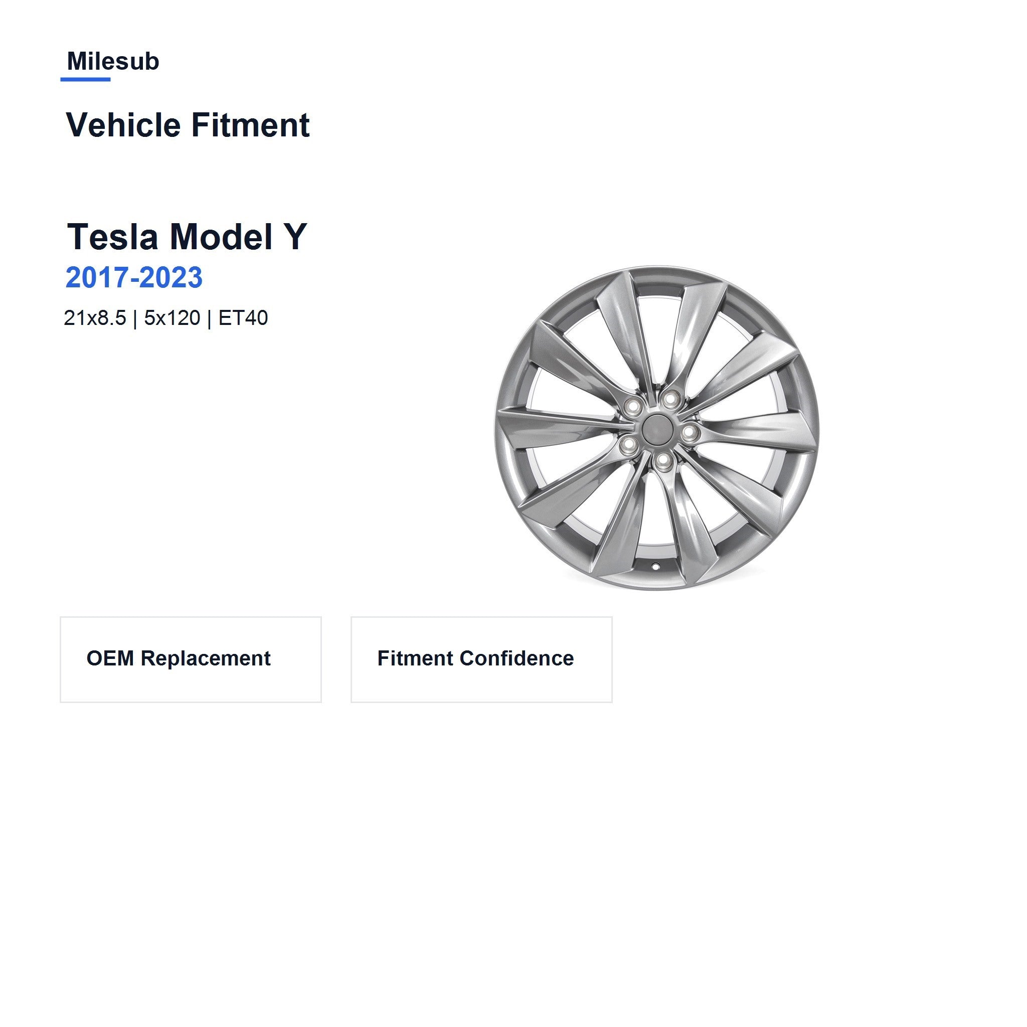 Milesub 21" OEM Style Replacement Wheel for Tesla Model Y 2017-2023 - Vehicle Fitment