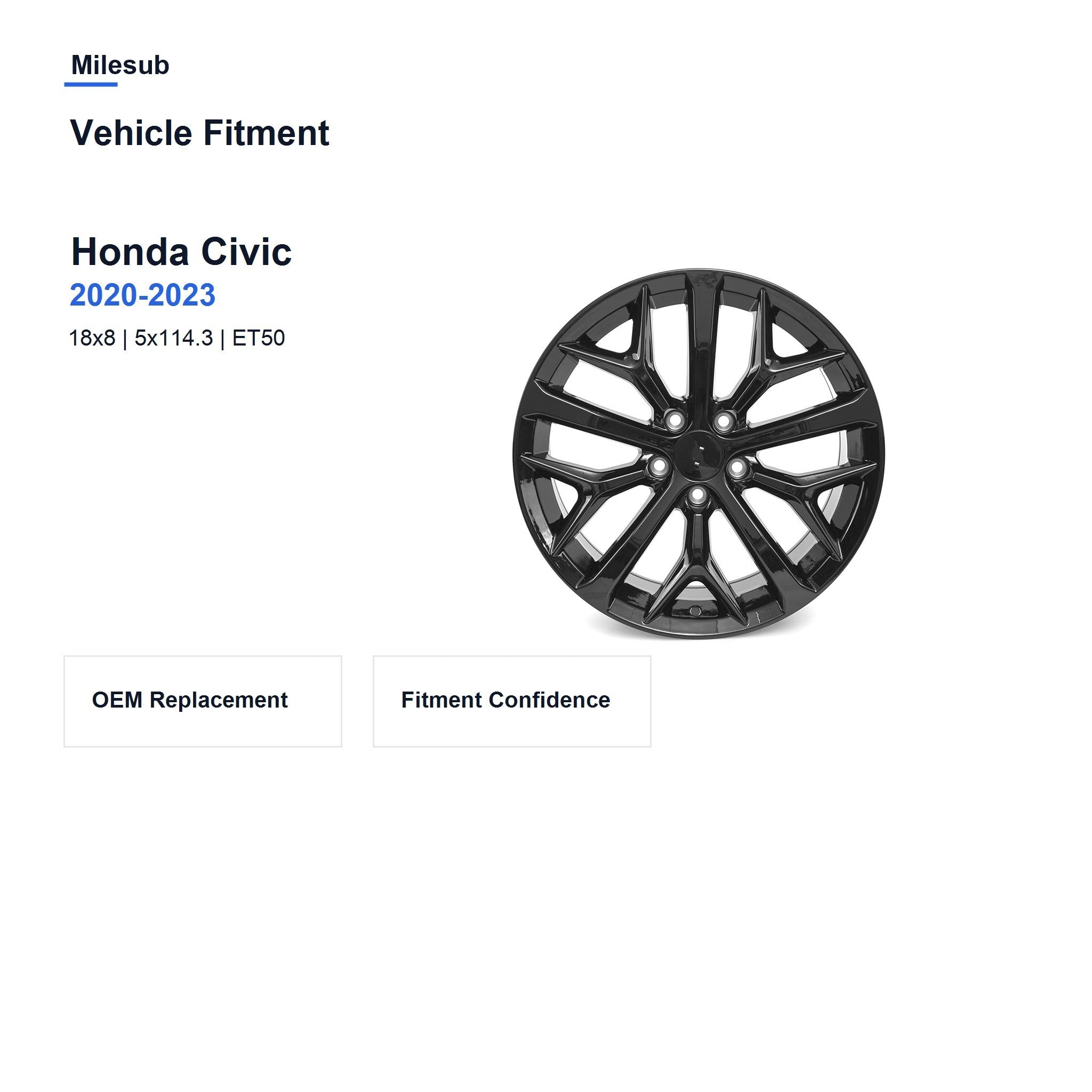 Milesub 18" OEM Style Replacement Wheel for Honda Civic 2020-2023 - Vehicle Fitment