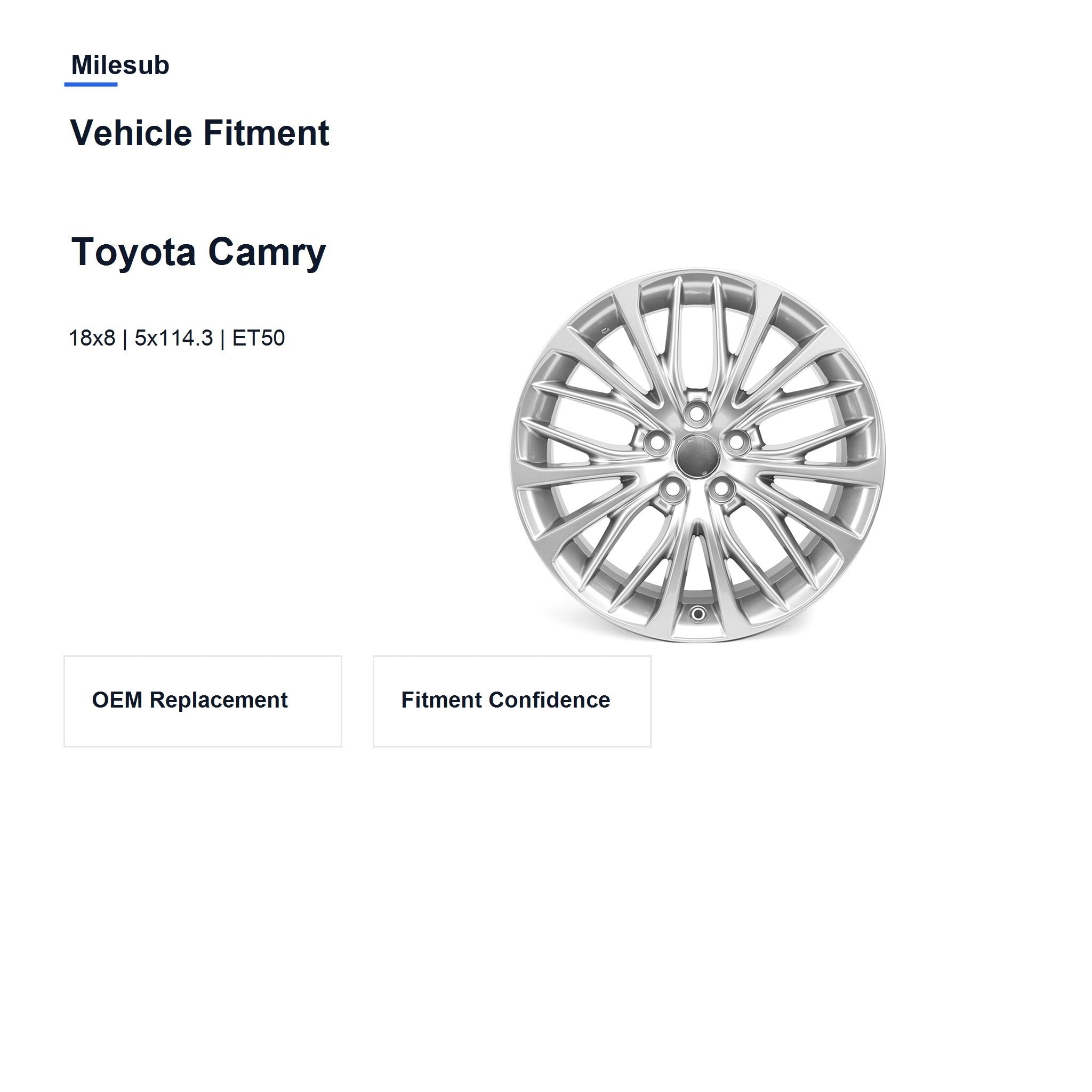 Milesub 18" OEM Style Replacement Wheel for Toyota Camry 2018-2022 - Vehicle Fitment