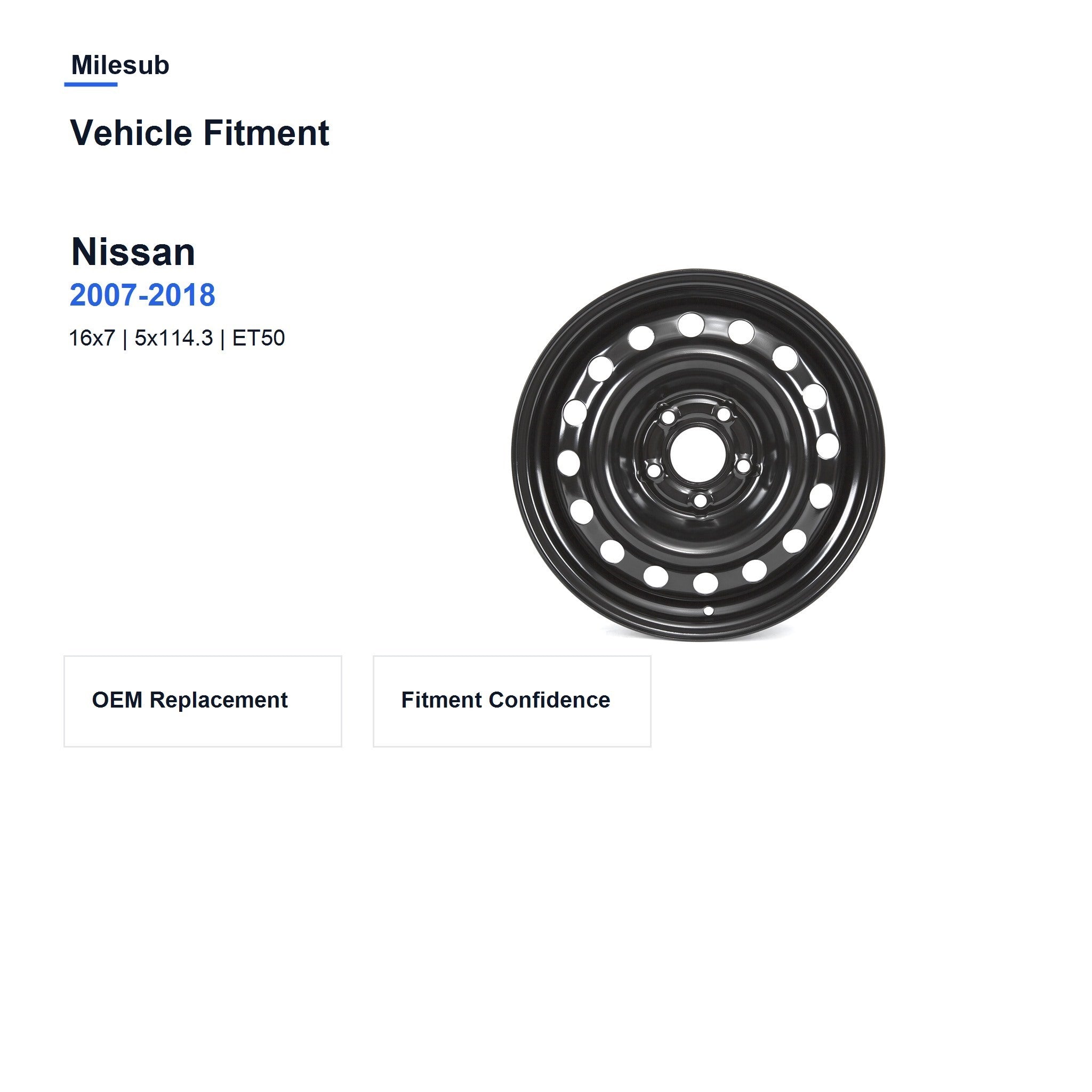 Milesub 16" OEM Style Replacement Wheel for Nissan Altima 2007-2018 - Vehicle Fitment