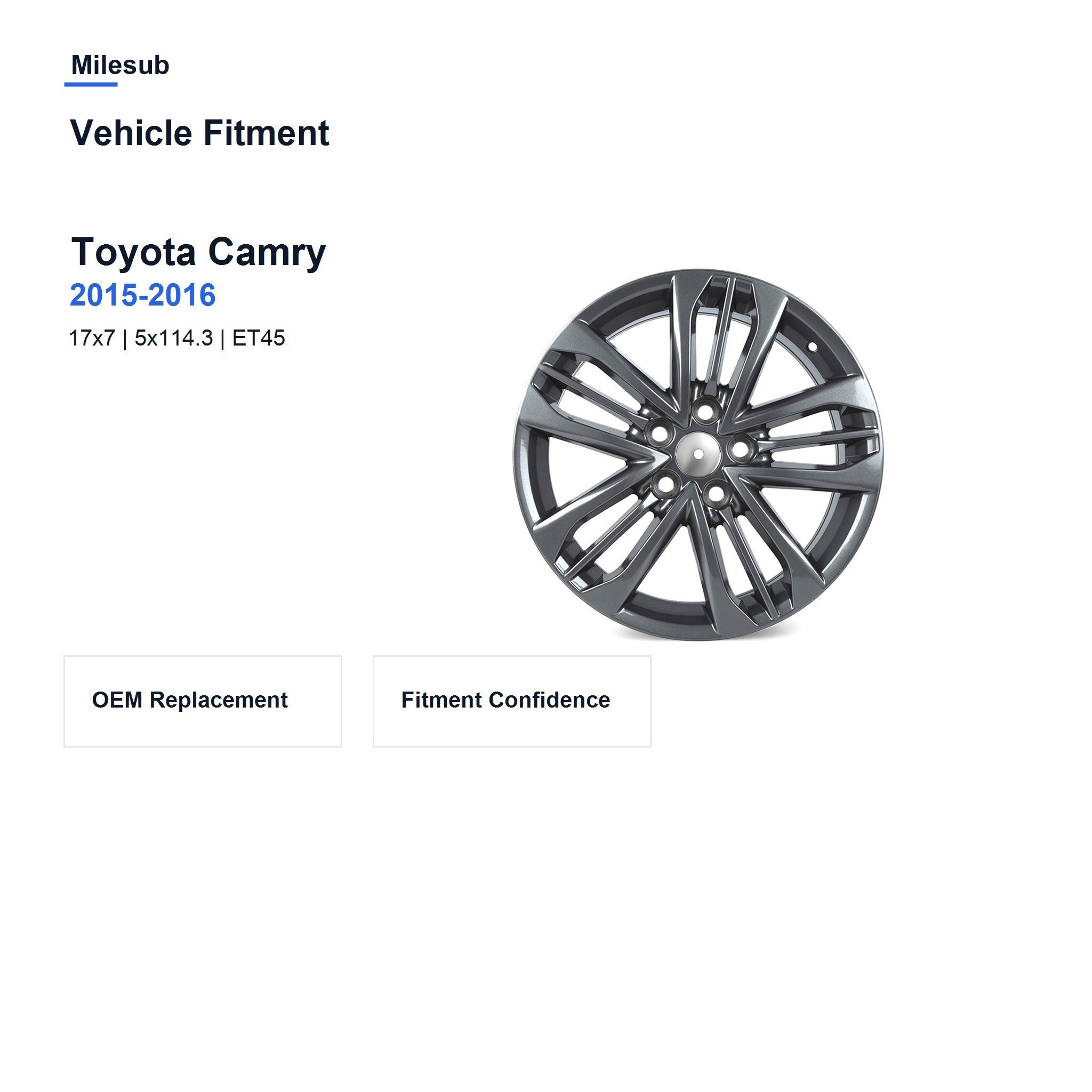 Milesub 17" OEM Style Replacement Wheel for Toyota Camry 2015-2016 - Vehicle Fitment