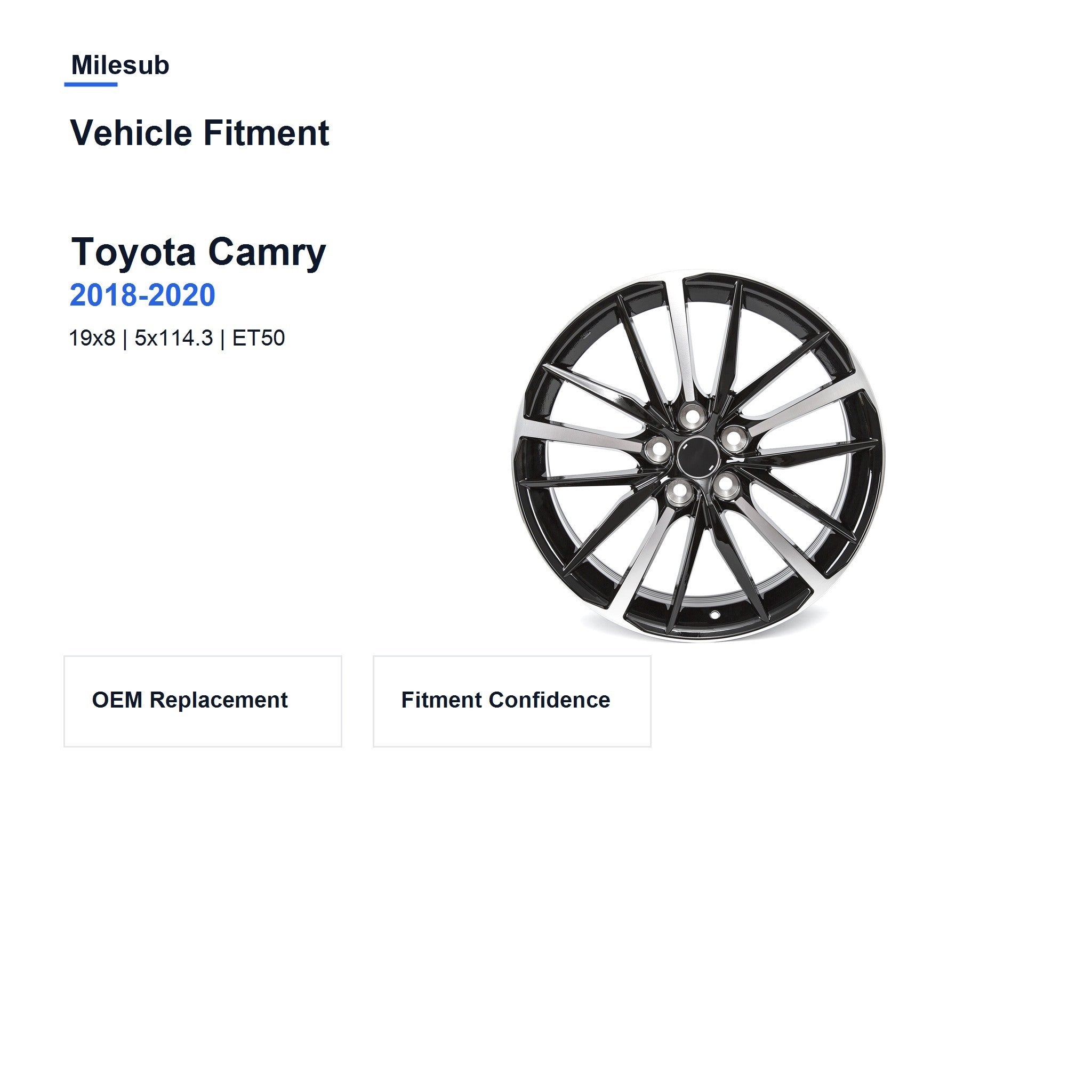 Milesub 19" OEM Style Replacement Wheel for Toyota Camry 2018-2020 - Vehicle Fitment