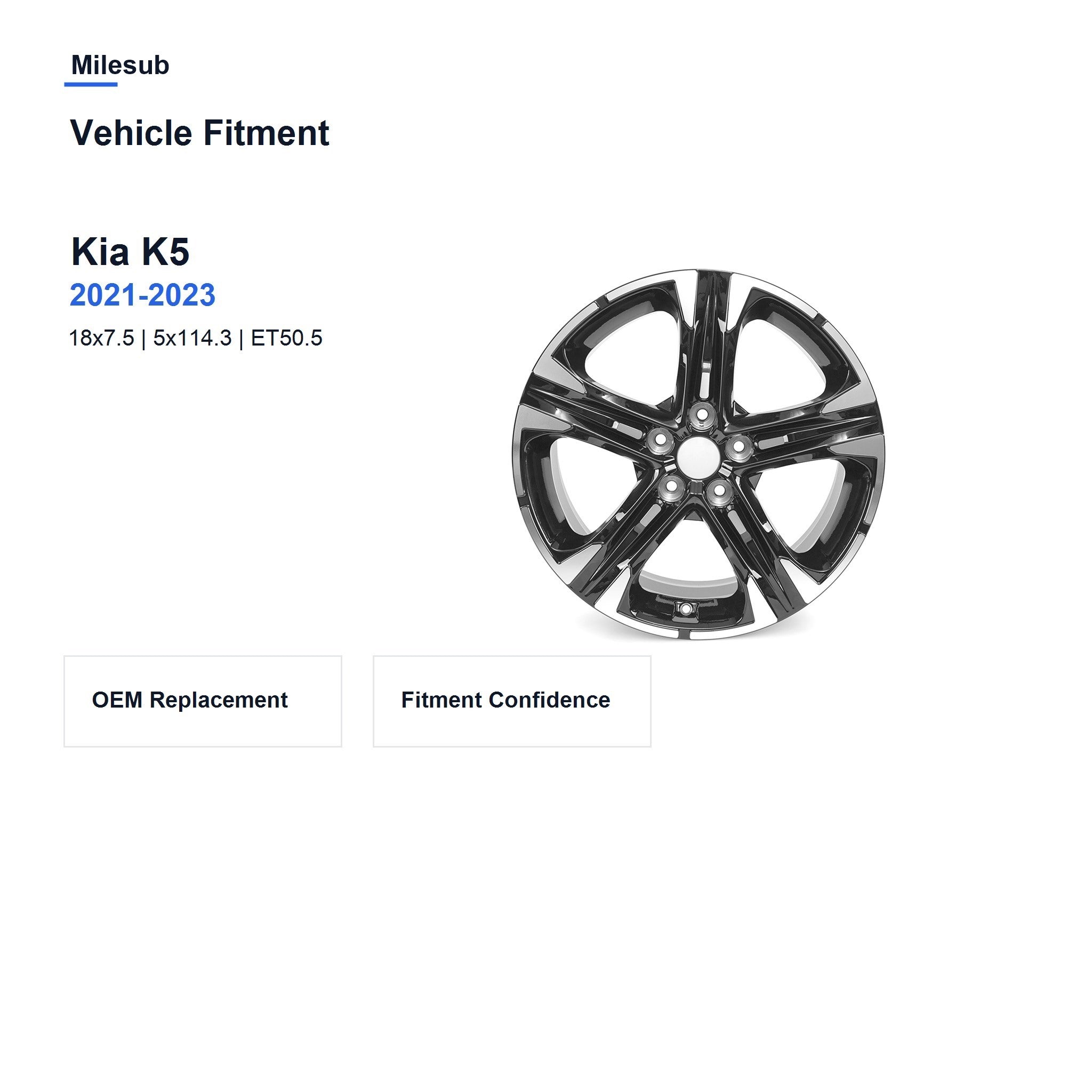 Milesub 18" OEM Style Replacement Wheel for Kia K5 2021-2023 - Vehicle Fitment