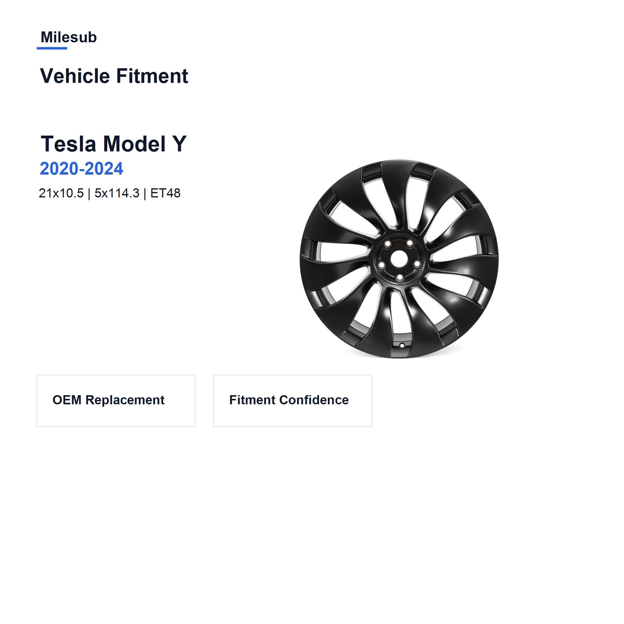 Milesub 21" OEM Style Replacement Wheel for Tesla Model Y 2020-2024 - Vehicle Fitment