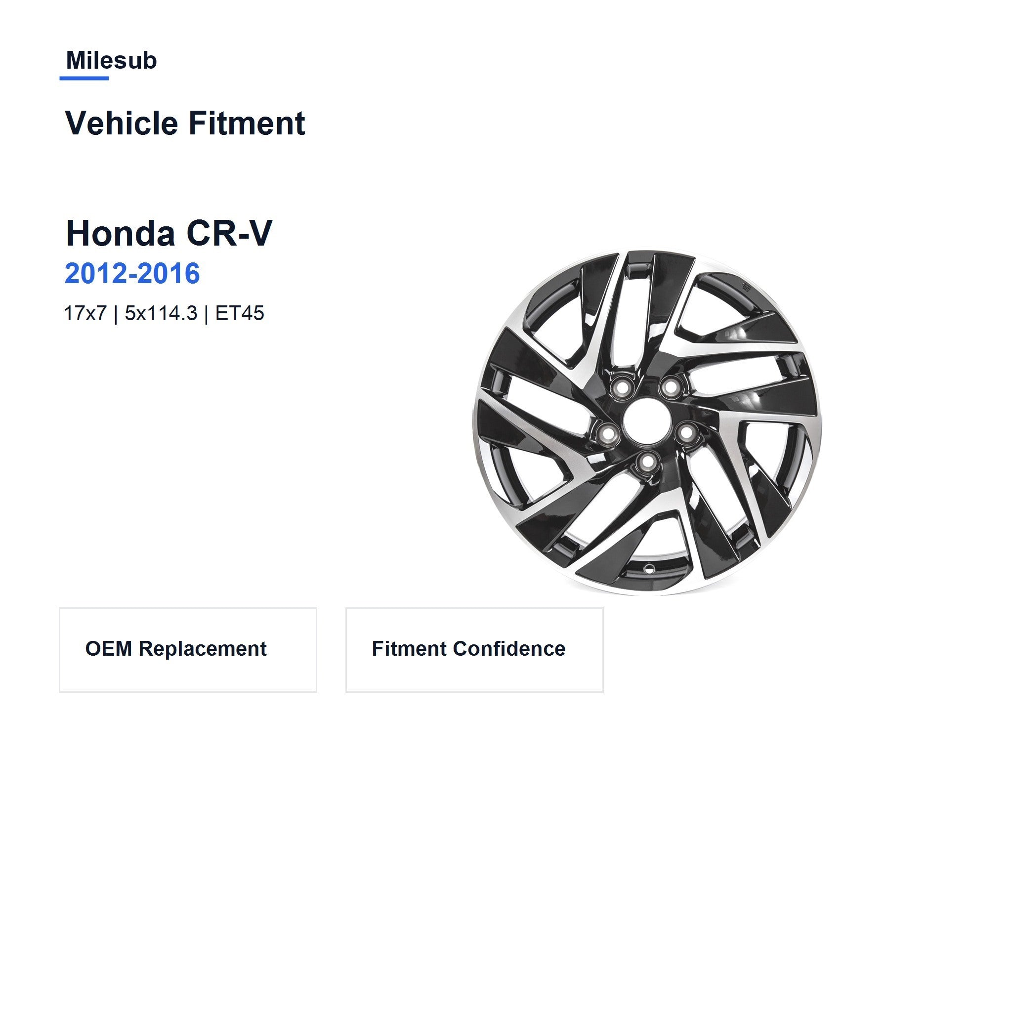 Milesub 17" OEM Style Replacement Wheel for Honda CR-V 2012-2016 - Vehicle Fitment