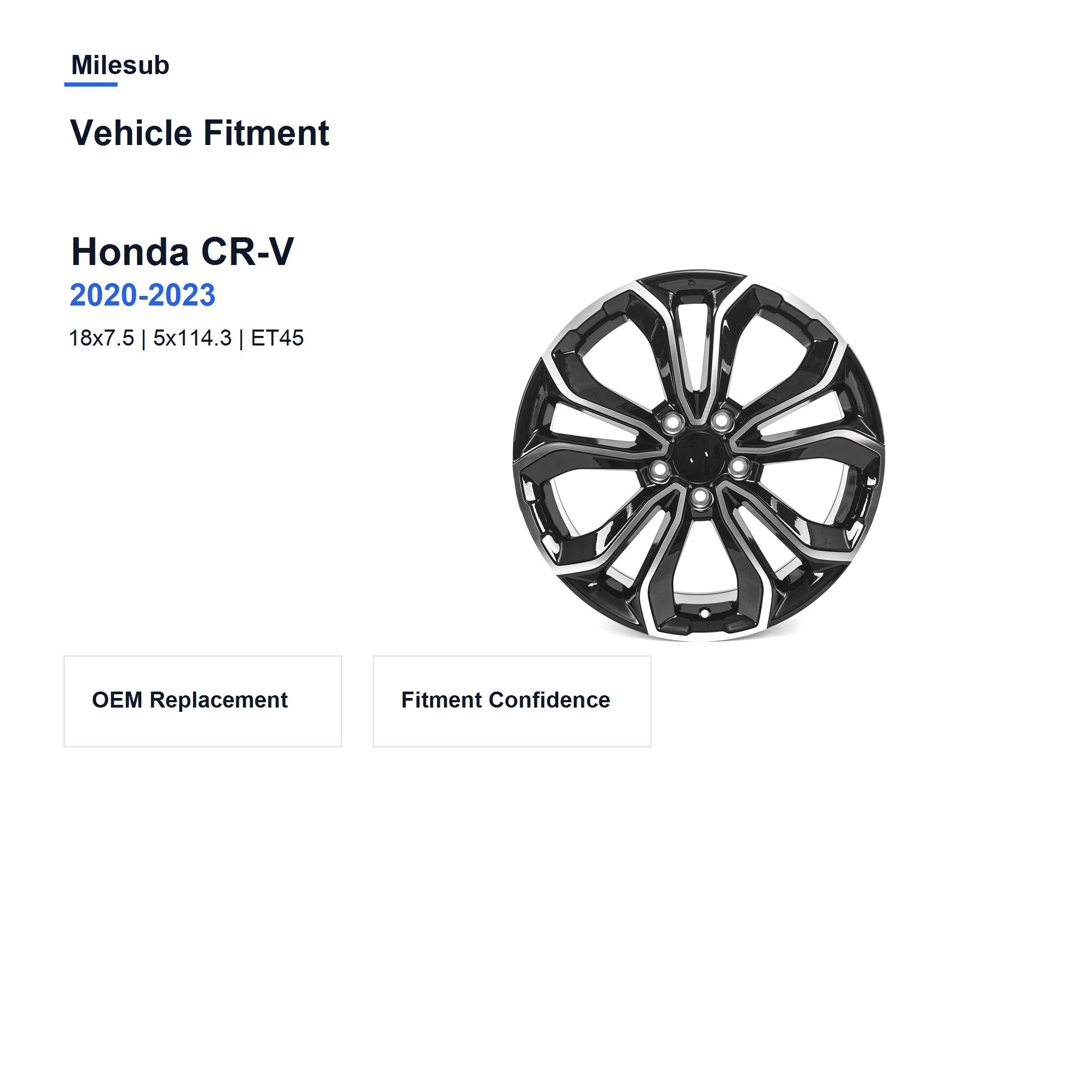 Milesub 18" OEM Style Replacement Wheel for Honda CR-V 2020-2023 - Vehicle Fitment