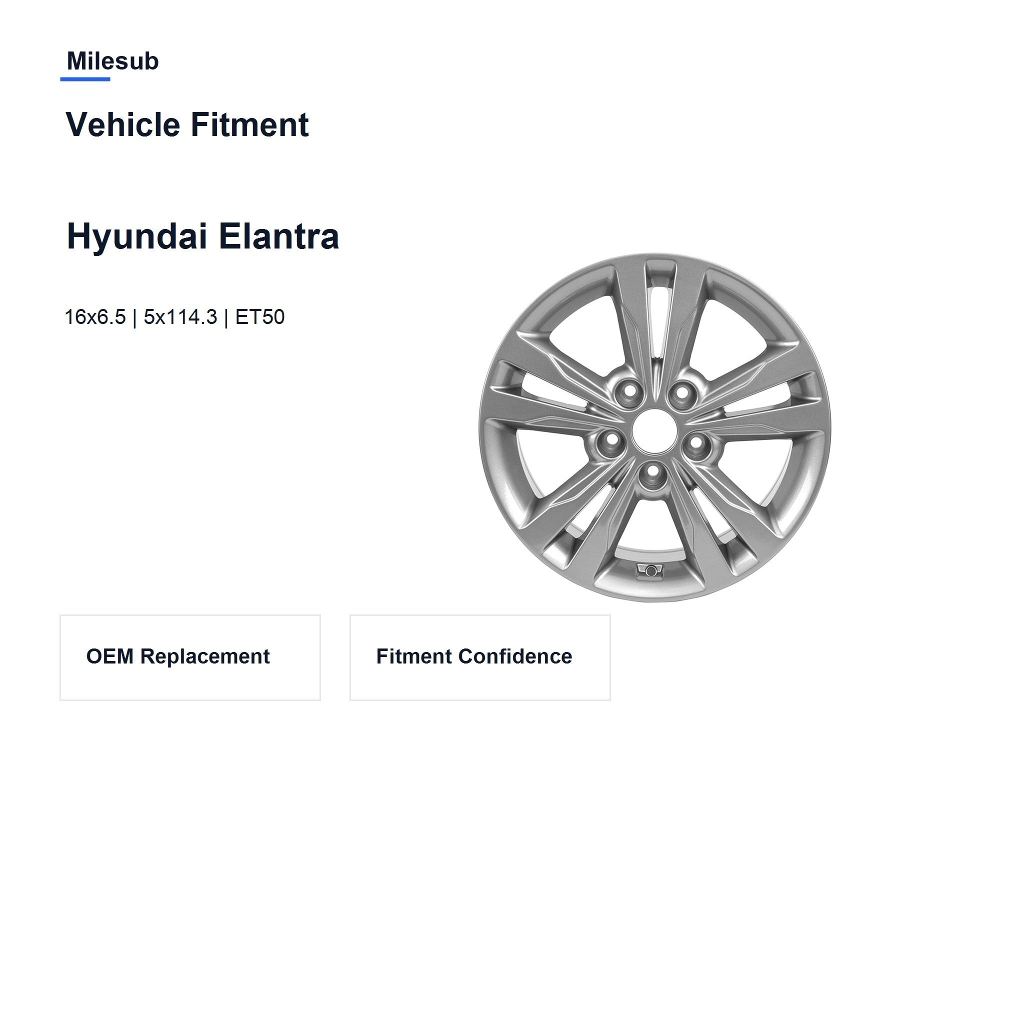 Milesub 16" OEM Style Replacement Wheel for Hyundai Elantra - Vehicle Fitment