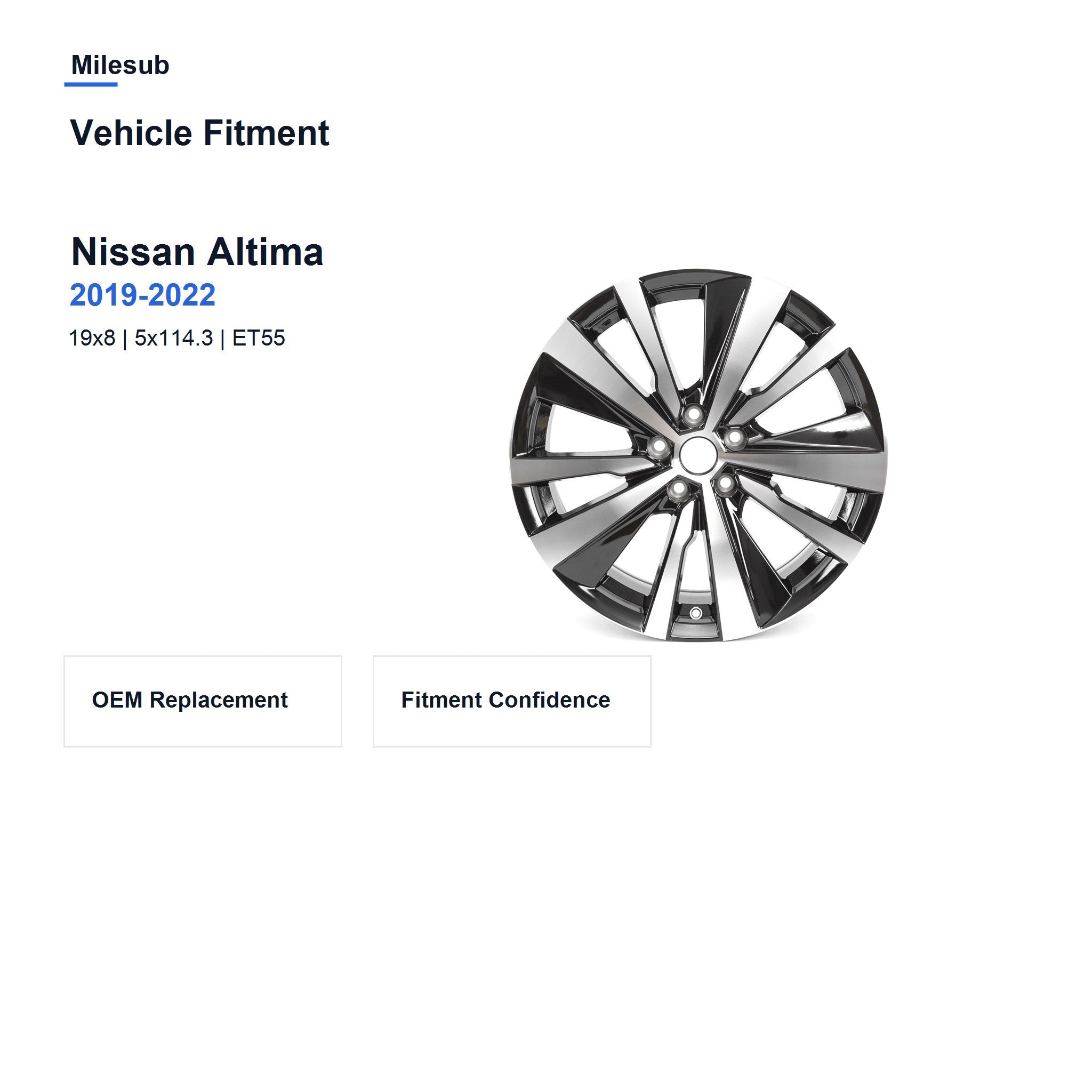 Milesub 19" OEM Style Replacement Wheel for Nissan Altima 2019-2022 - Vehicle Fitment