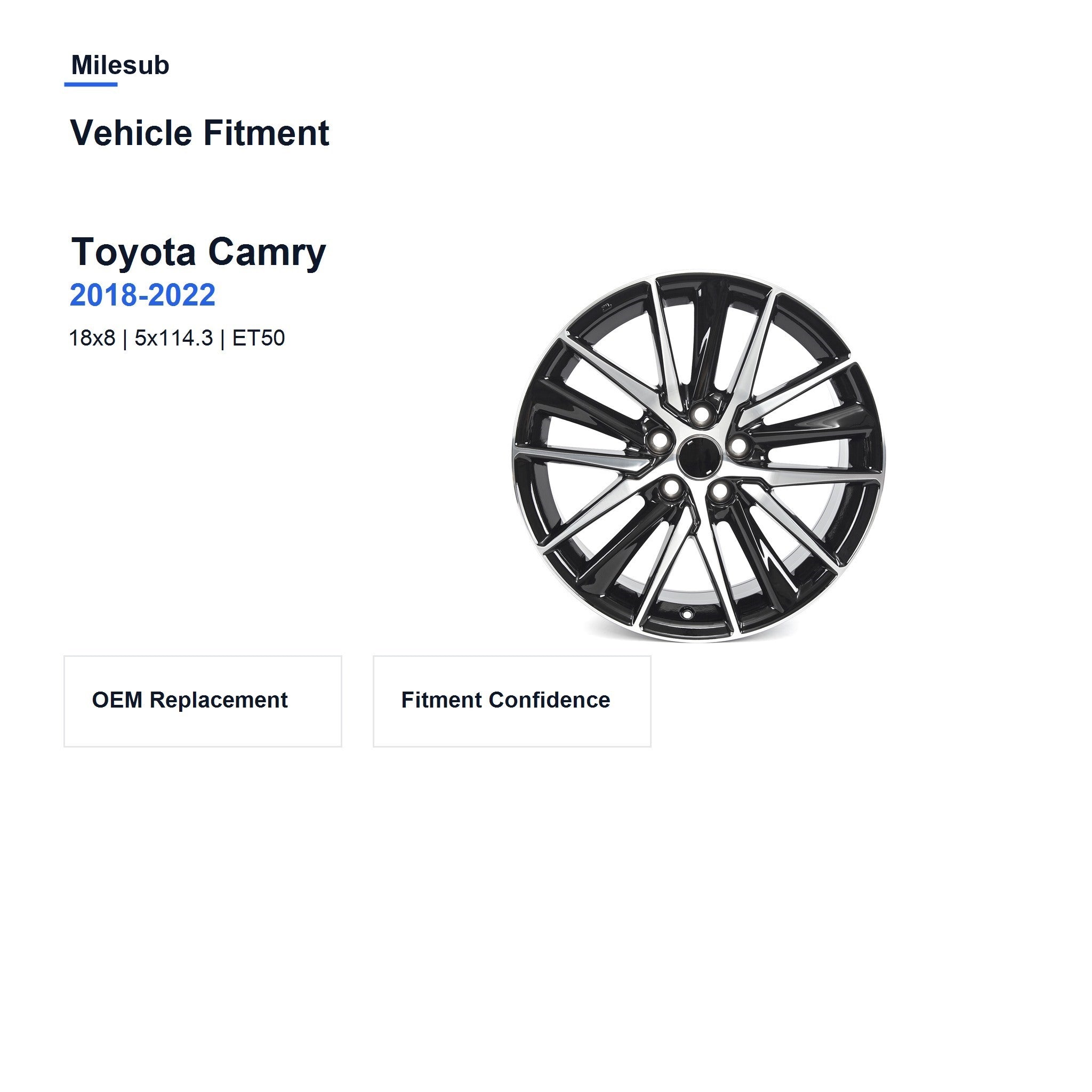 Milesub 18" OEM Style Replacement Wheel for Toyota Camry 2018-2022 - Vehicle Fitment