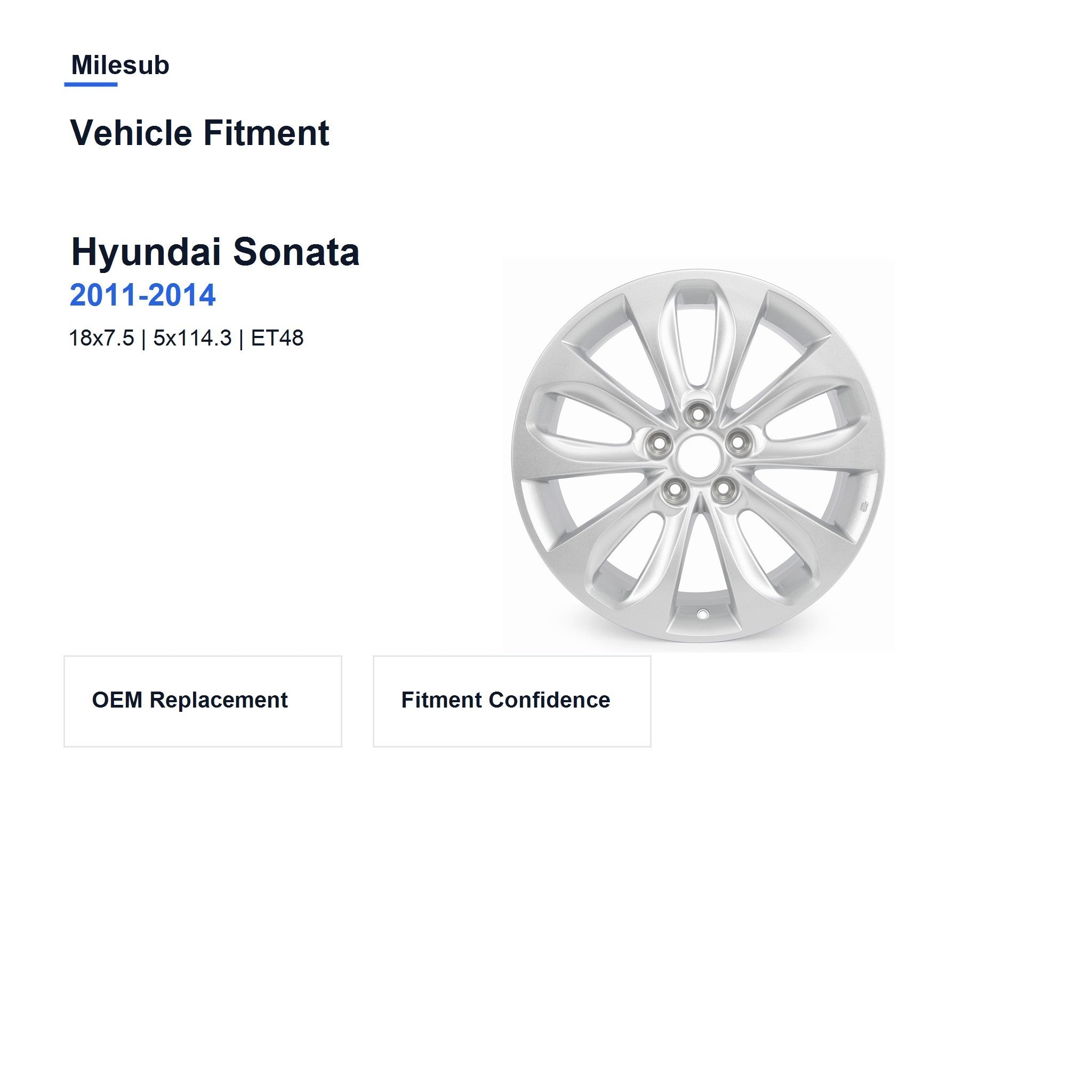 Milesub 18" OEM Style Replacement Wheel for Hyundai Sonata 2011-2014 - Vehicle Fitment