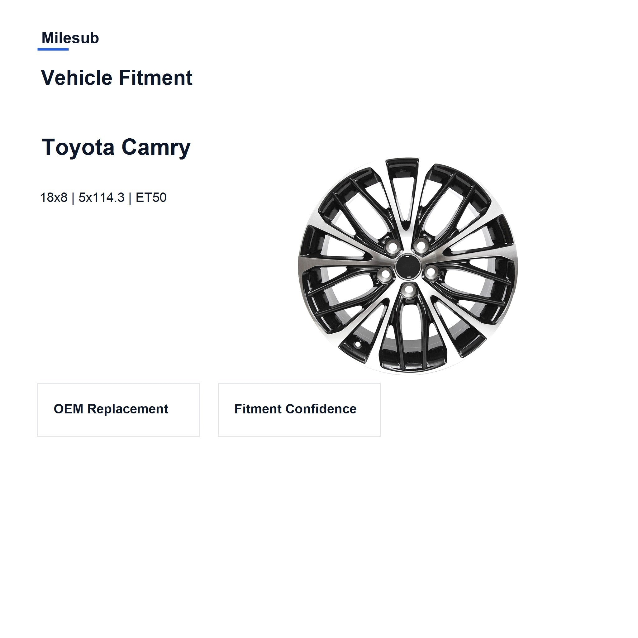 Milesub 18" OEM Style Replacement Wheel for Toyota Camry 2018-2020 - Vehicle Fitment