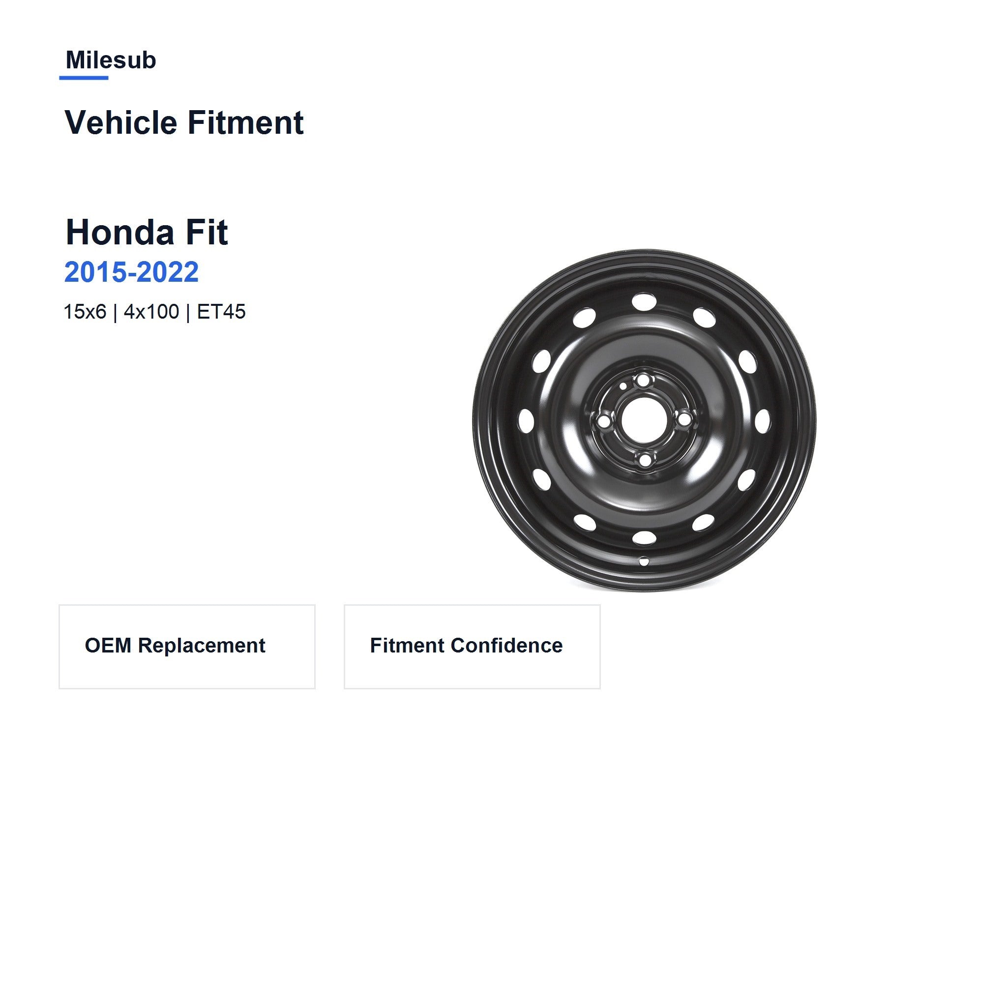 Milesub 15" OEM Style Replacement Wheel for Honda Fit 2015-2022 - Vehicle Fitment