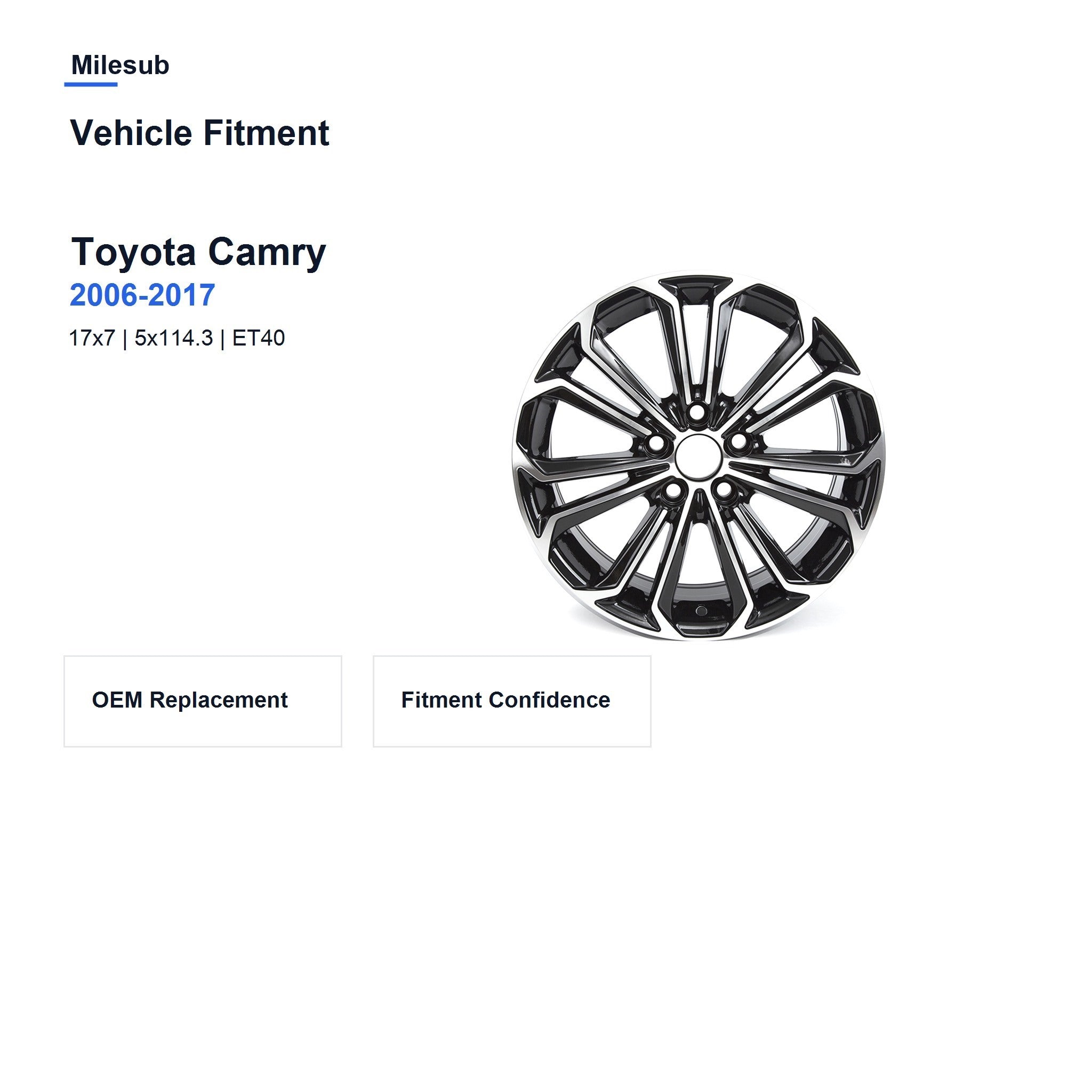 Milesub 17" OEM Style Replacement Wheel for Toyota Camry 2006-2017 - Vehicle Fitment