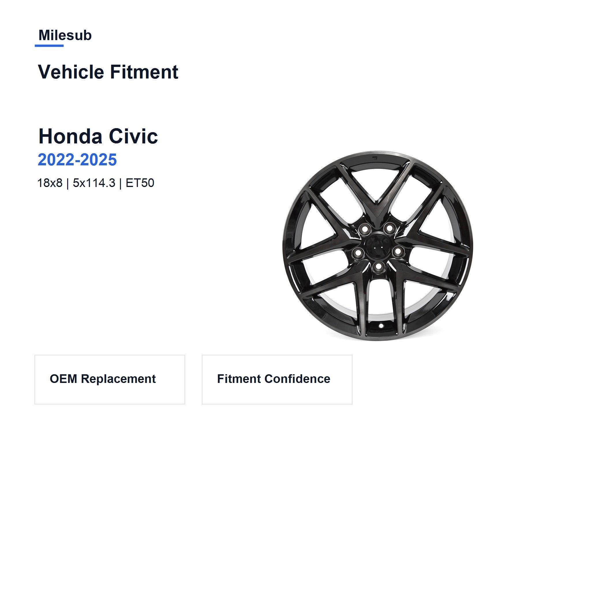 Milesub 18" OEM Style Replacement Wheel for Honda Civic 2022-2025 - Vehicle Fitment