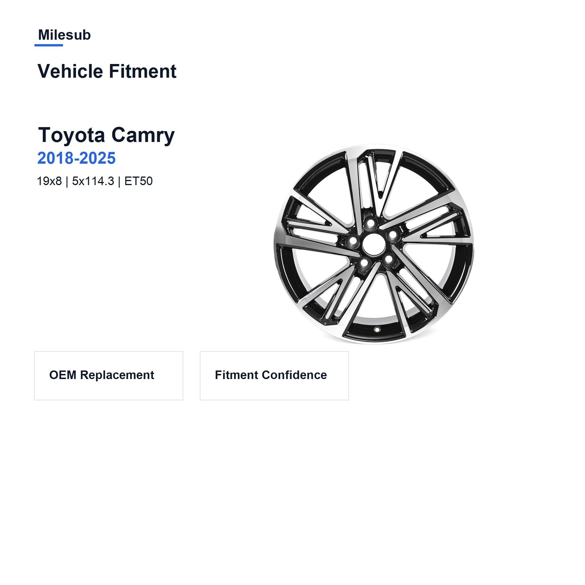 Milesub 19" OEM Style Replacement Wheel for Toyota Camry 2018-2025 - Vehicle Fitment