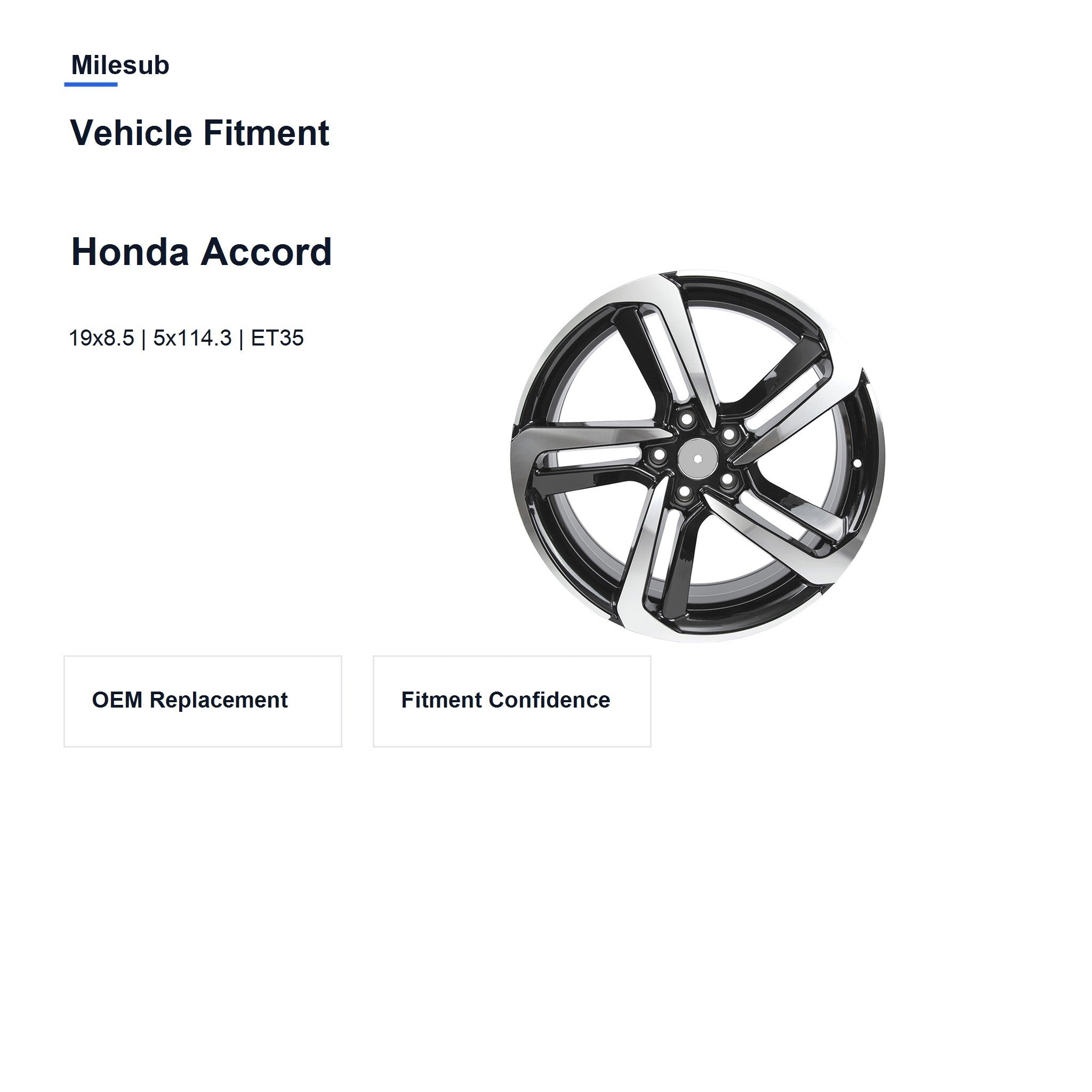 Milesub 19" OEM Style Replacement Wheel for Honda Accord - Vehicle Fitment