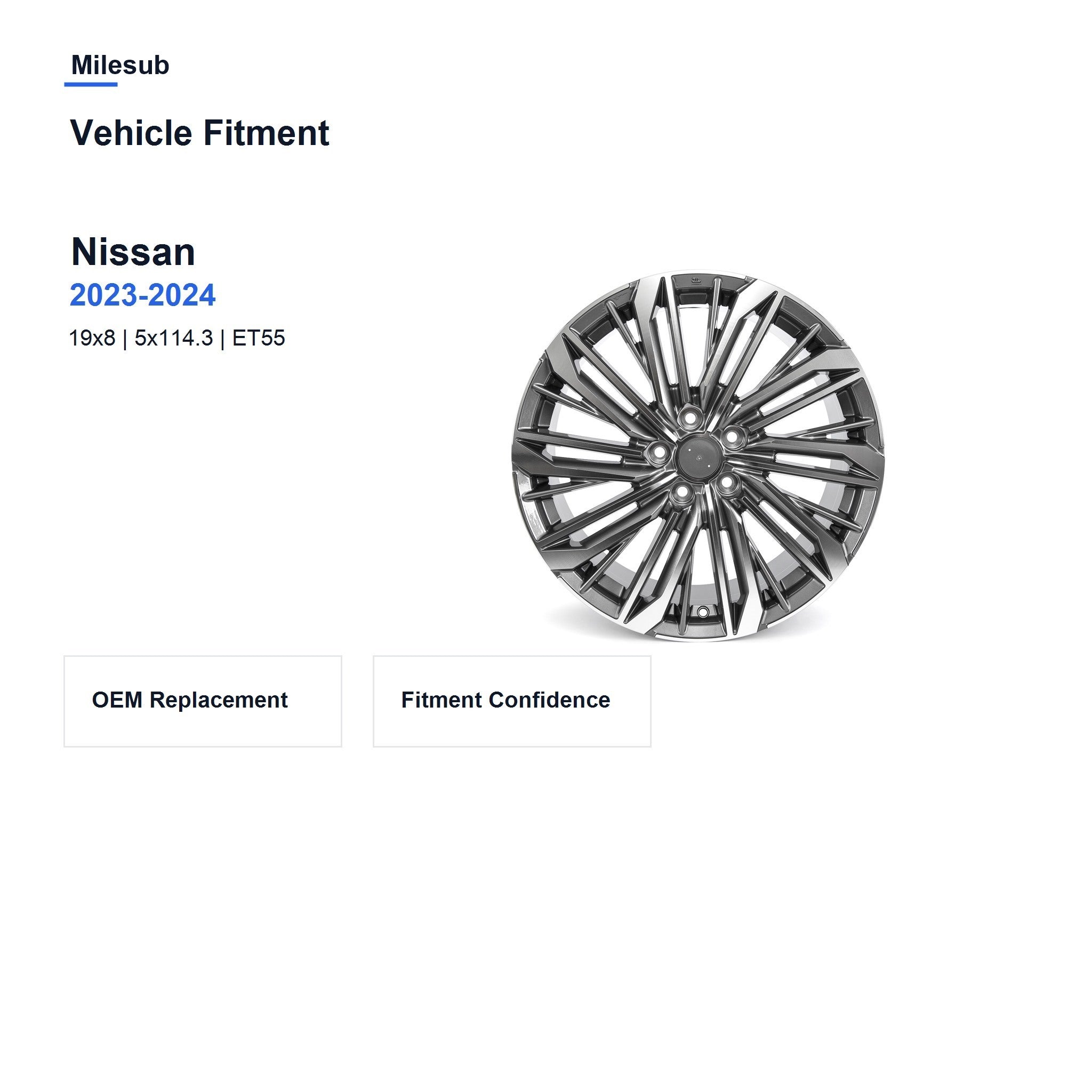 Milesub 19" OEM Style Replacement Wheel for Nissan Altima 2023-2024 - Vehicle Fitment