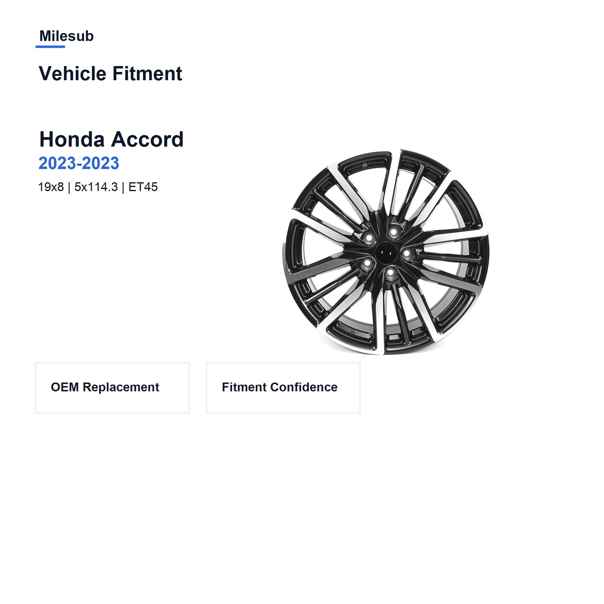 Milesub 19" OEM Style Replacement Wheel for Honda Accord 2023-2023 - Vehicle Fitment