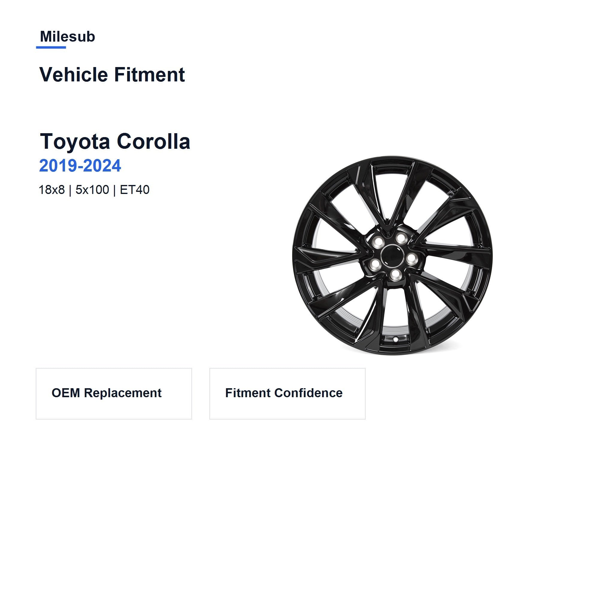 Milesub 18" OEM Style Replacement Wheel for Toyota Corolla 2019-2024 - Vehicle Fitment