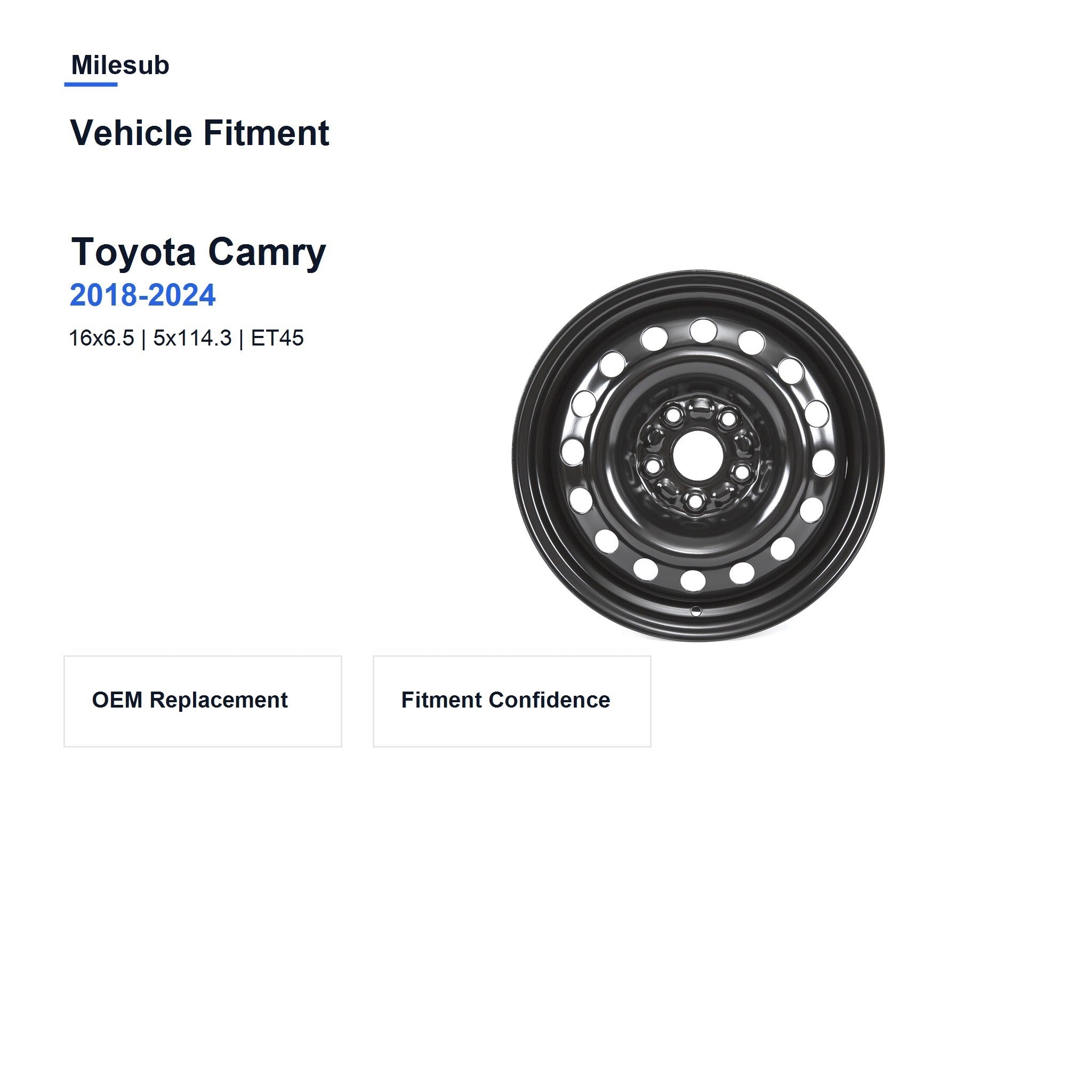 Milesub 16" OEM Style Replacement Wheel for Toyota Camry 2018-2024 - Vehicle Fitment