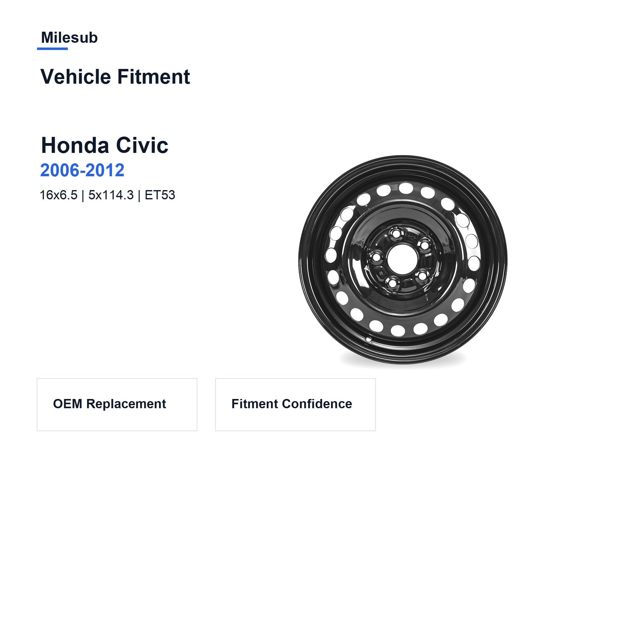 Milesub 16" OEM Style Replacement Wheel for Honda Civic 2006-2012 - Vehicle Fitment