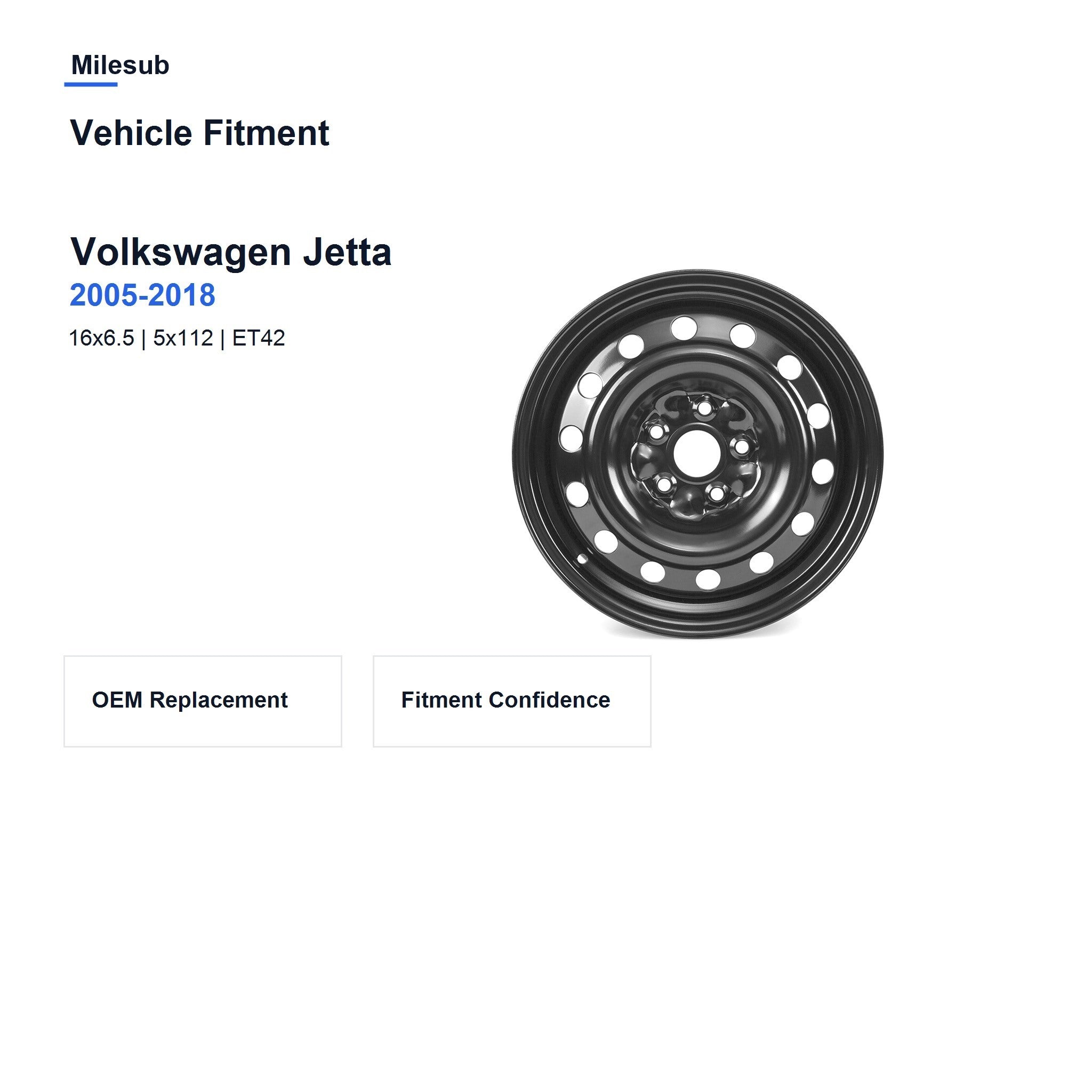 Milesub 16" OEM Style Replacement Wheel for Volkswagen Jetta 2005-2018 - Vehicle Fitment