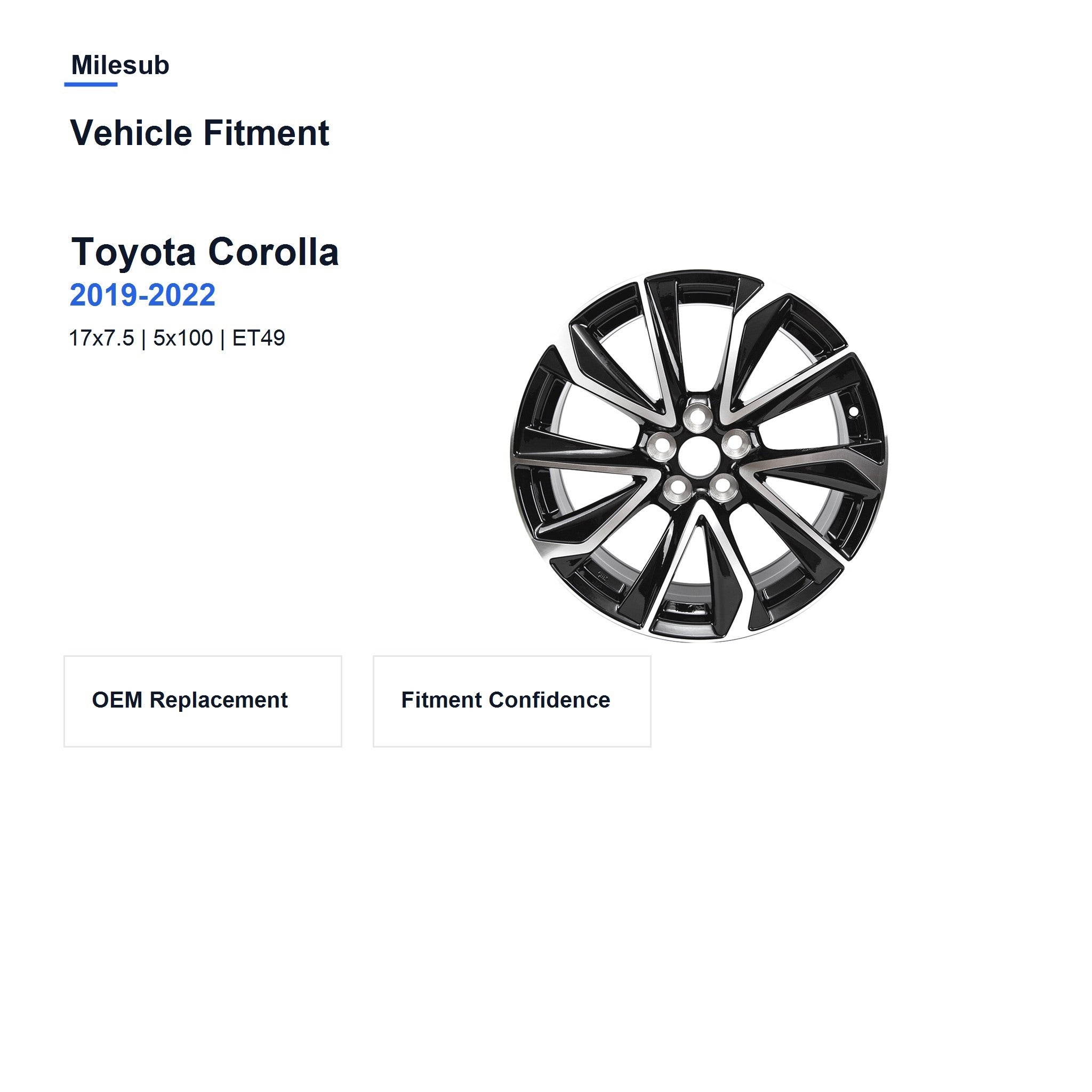 Milesub 17" OEM Style Replacement Wheel for Toyota Corolla 2019-2022 - Vehicle Fitment