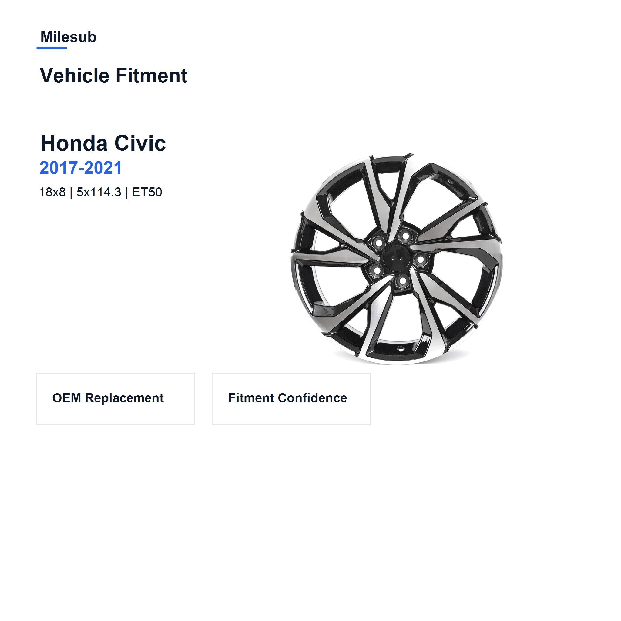 Milesub 18" OEM Style Replacement Wheel for Honda Civic 2017-2021 - Vehicle Fitment