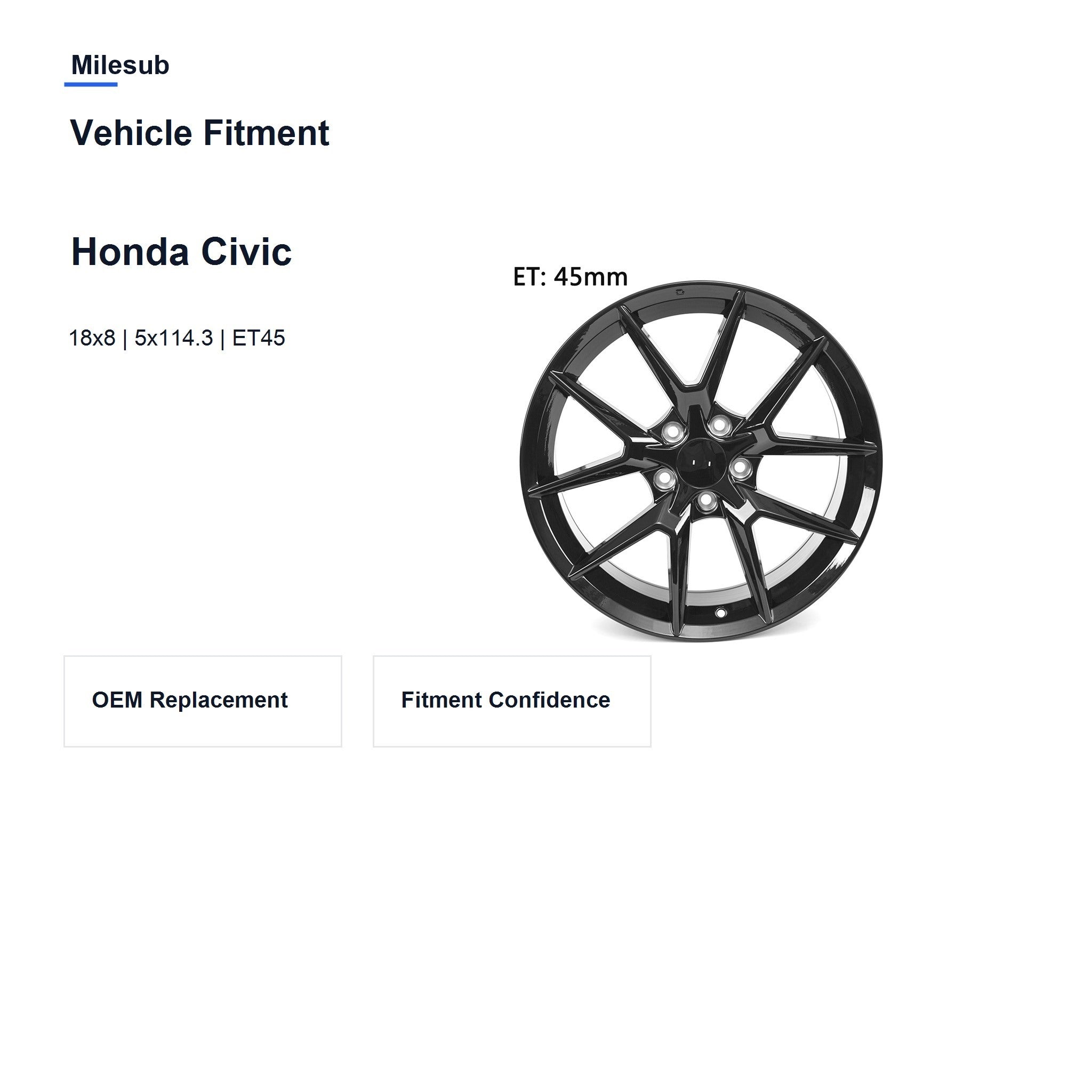 Milesub 18" OEM Style Replacement Wheel for Honda Civic 2016-2024 - Vehicle Fitment